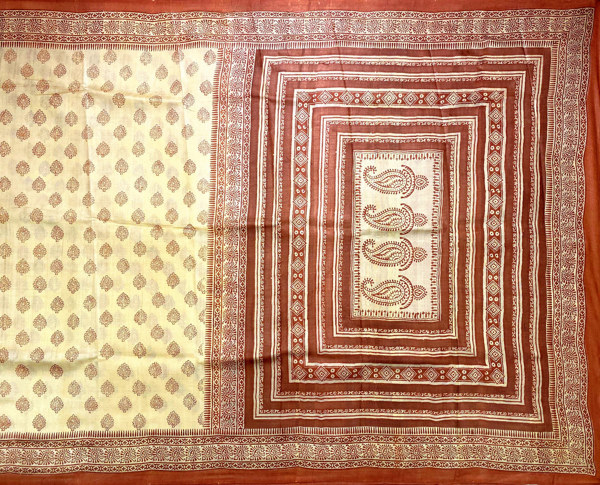 Beige Tussar Silk Saree