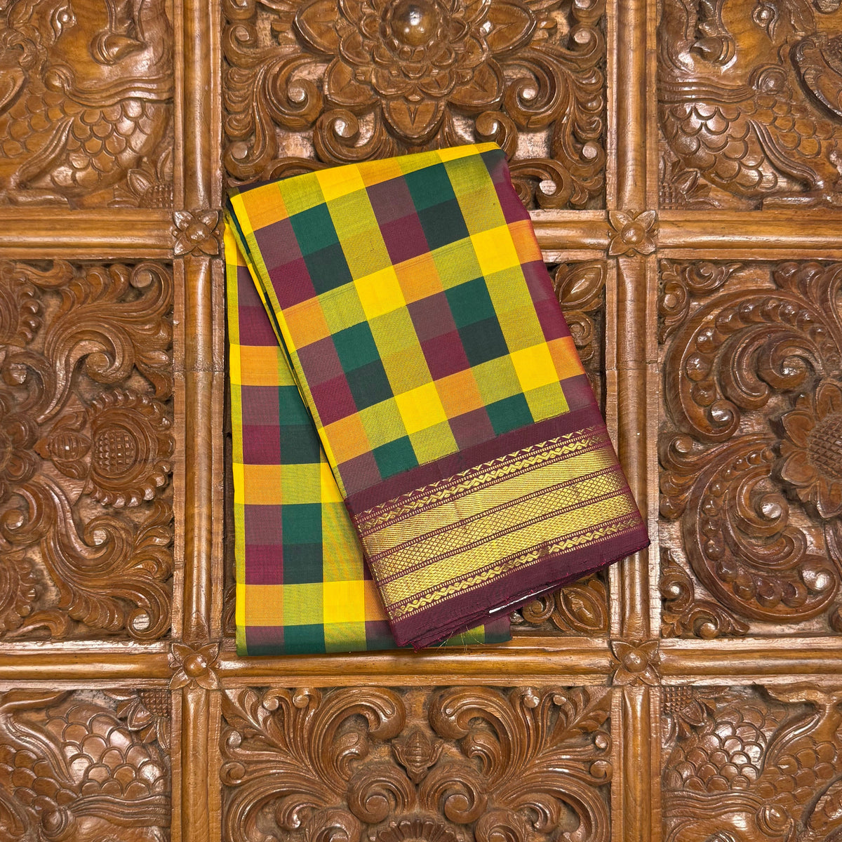 Multicheck Pure Silk Kanjivaram Saree