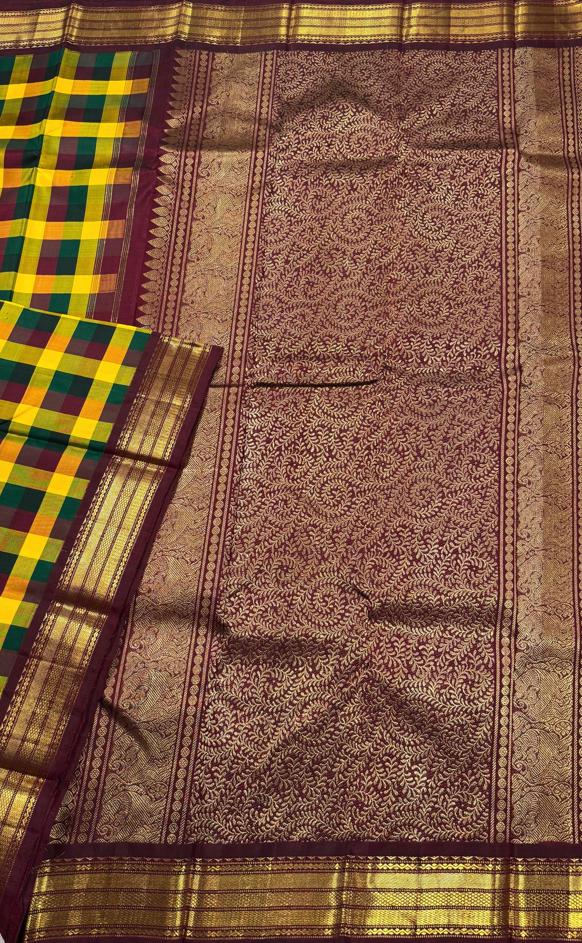 Multicheck Pure Silk Kanjivaram Saree