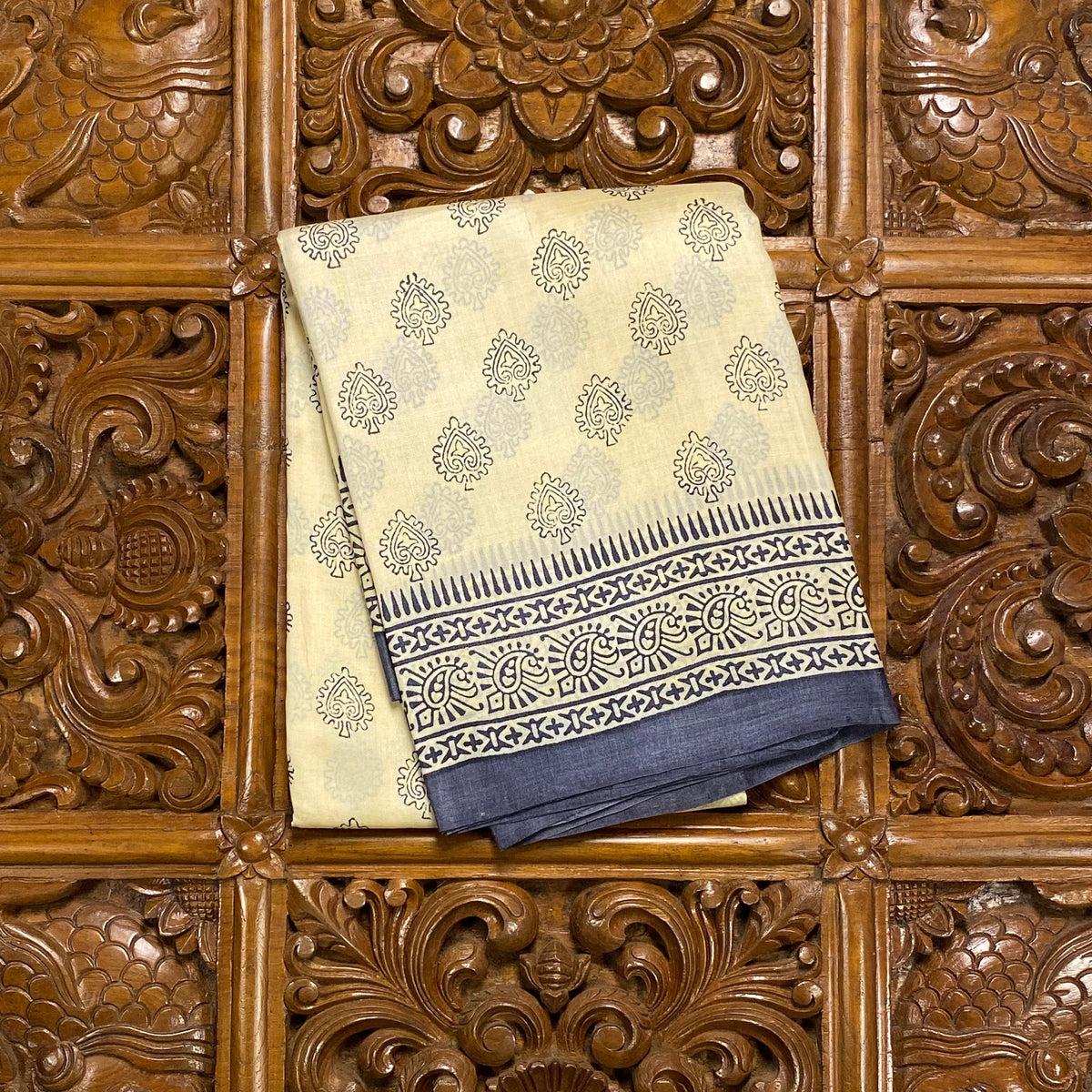 Beige Tussar Silk Saree