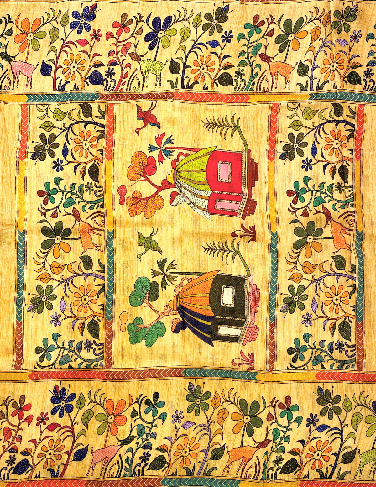 Cream Tussar Silk Saree