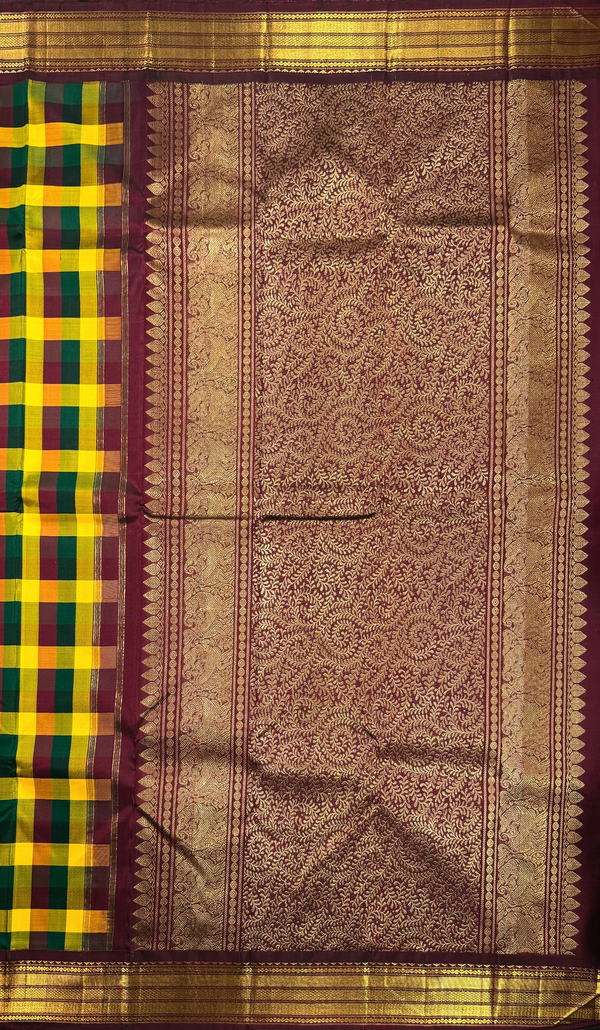 Multicheck Pure Silk Kanjivaram Saree