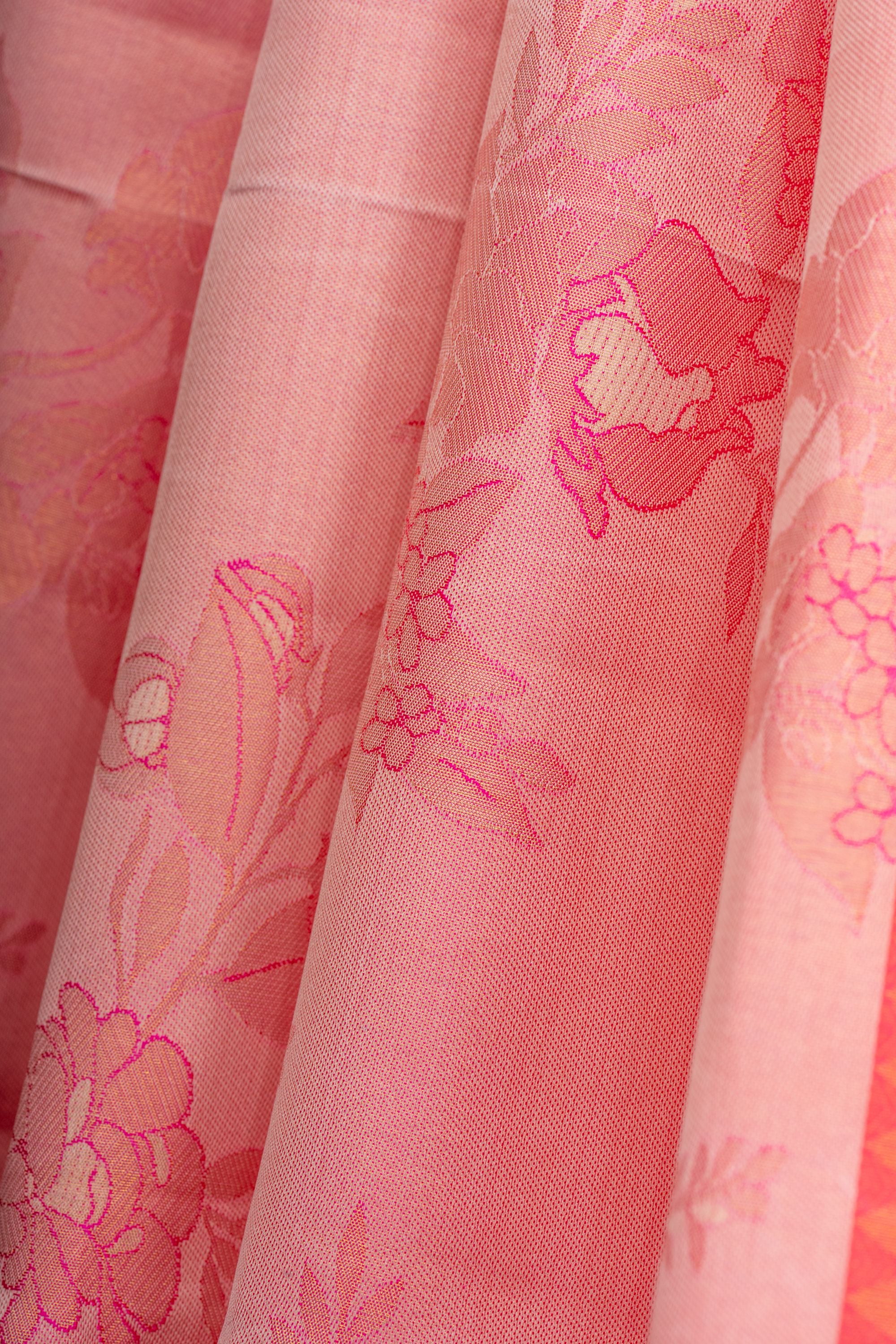 Two-toned Peach Pink Pure Silk Kanjivaram Saree