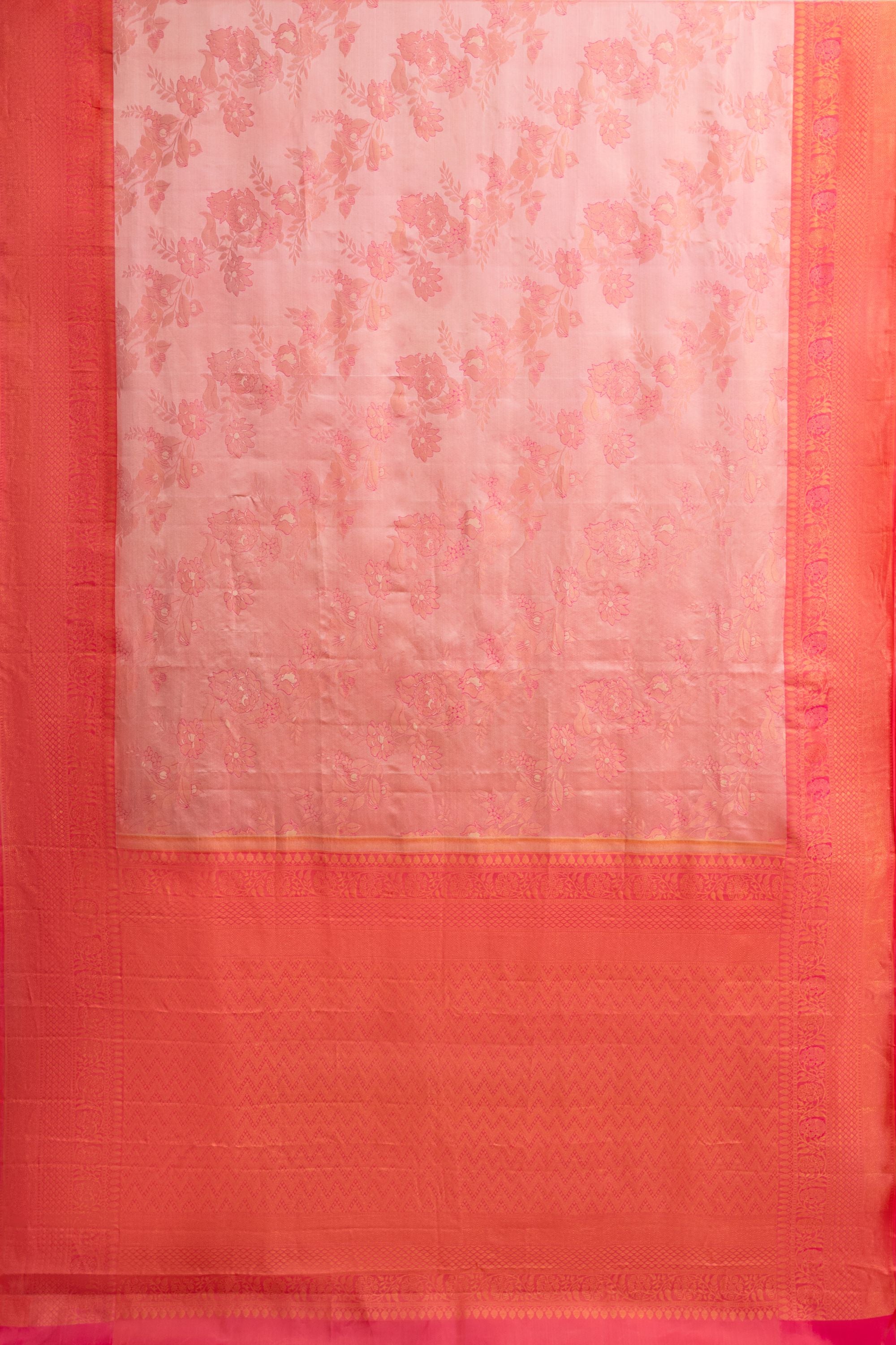 Two-toned Peach Pink Pure Silk Kanjivaram Saree