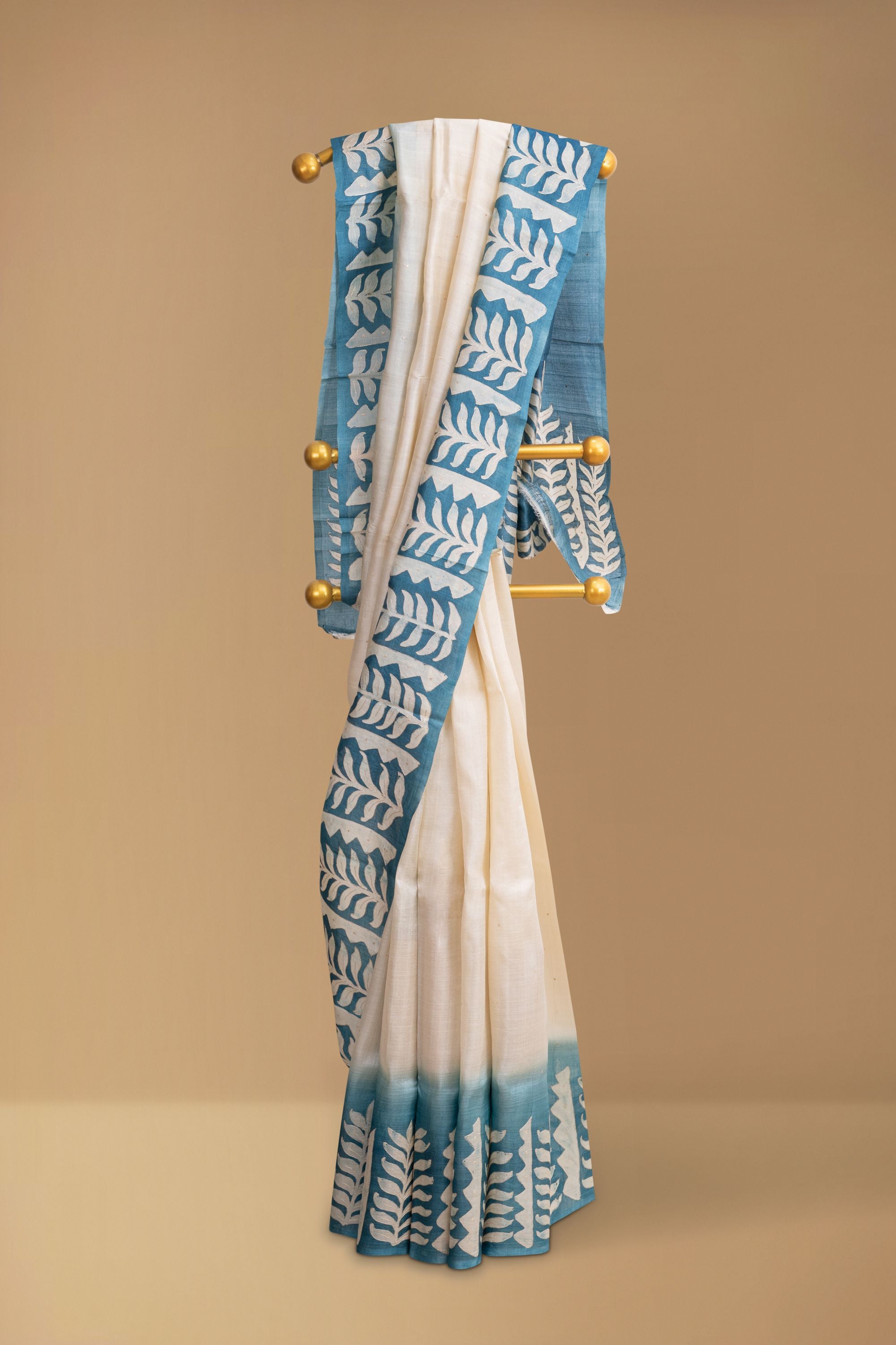 Handpainted Cream Tussar Silk Saree