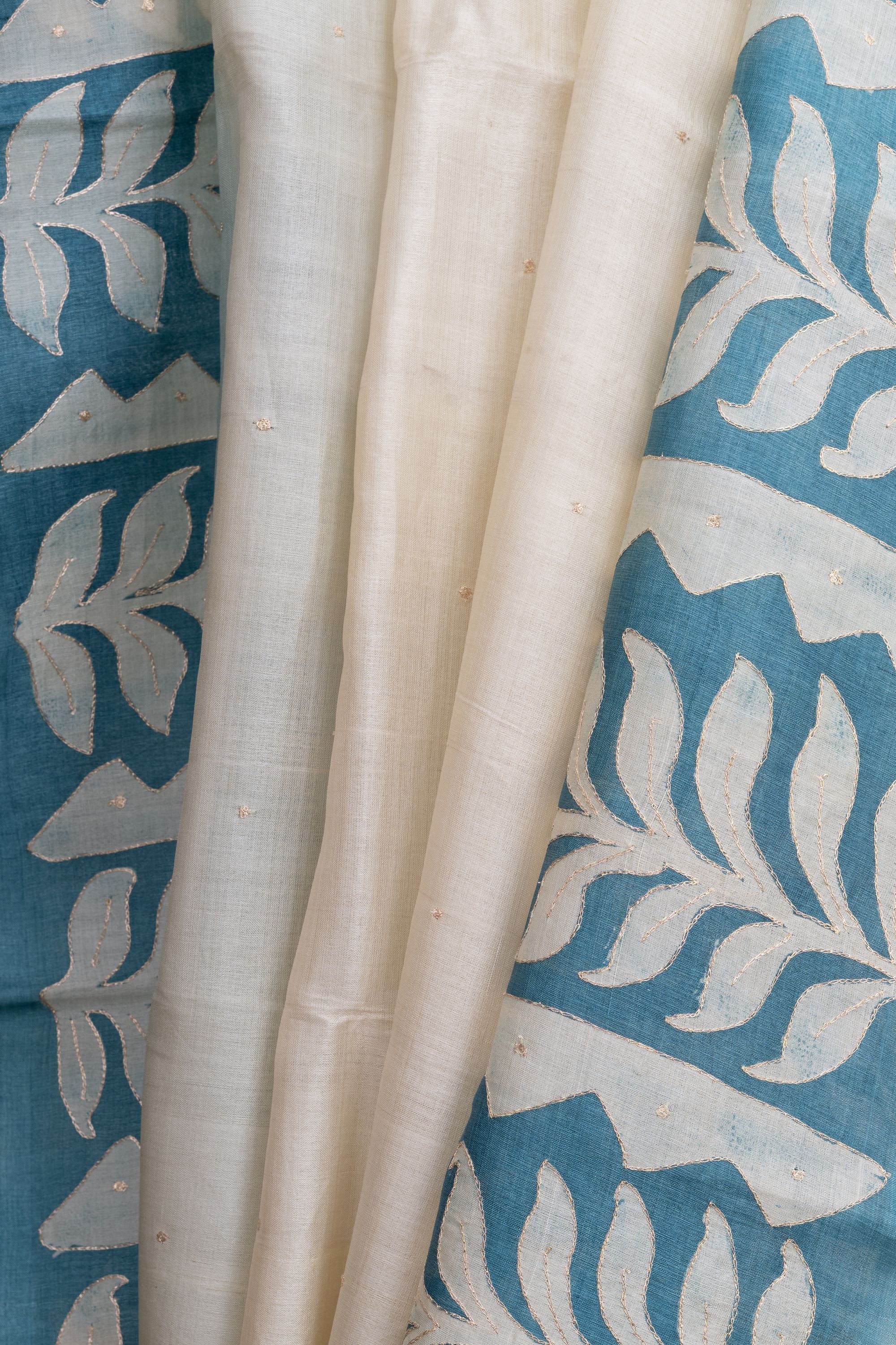 Handpainted Cream Tussar Silk Saree