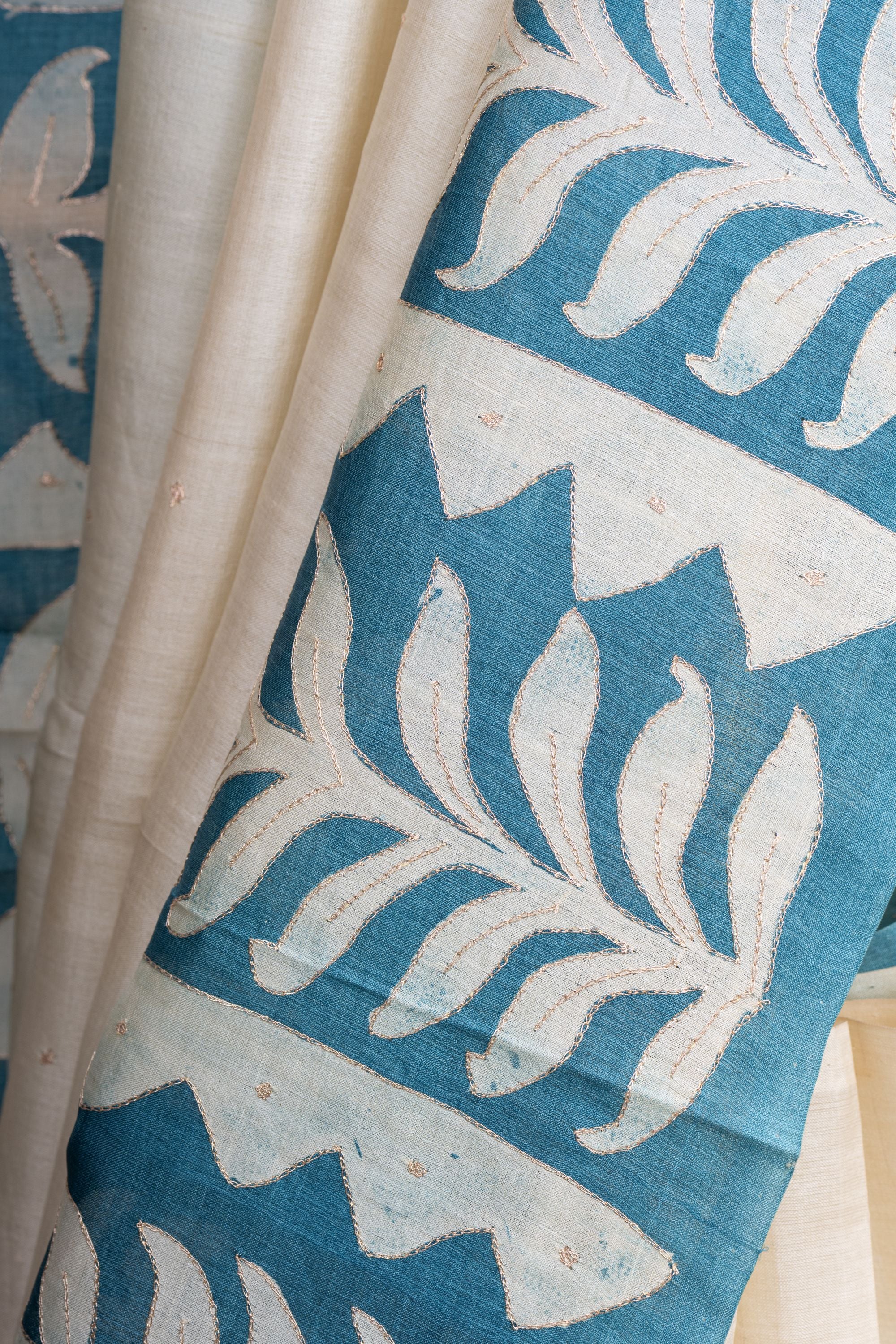 Handpainted Cream Tussar Silk Saree