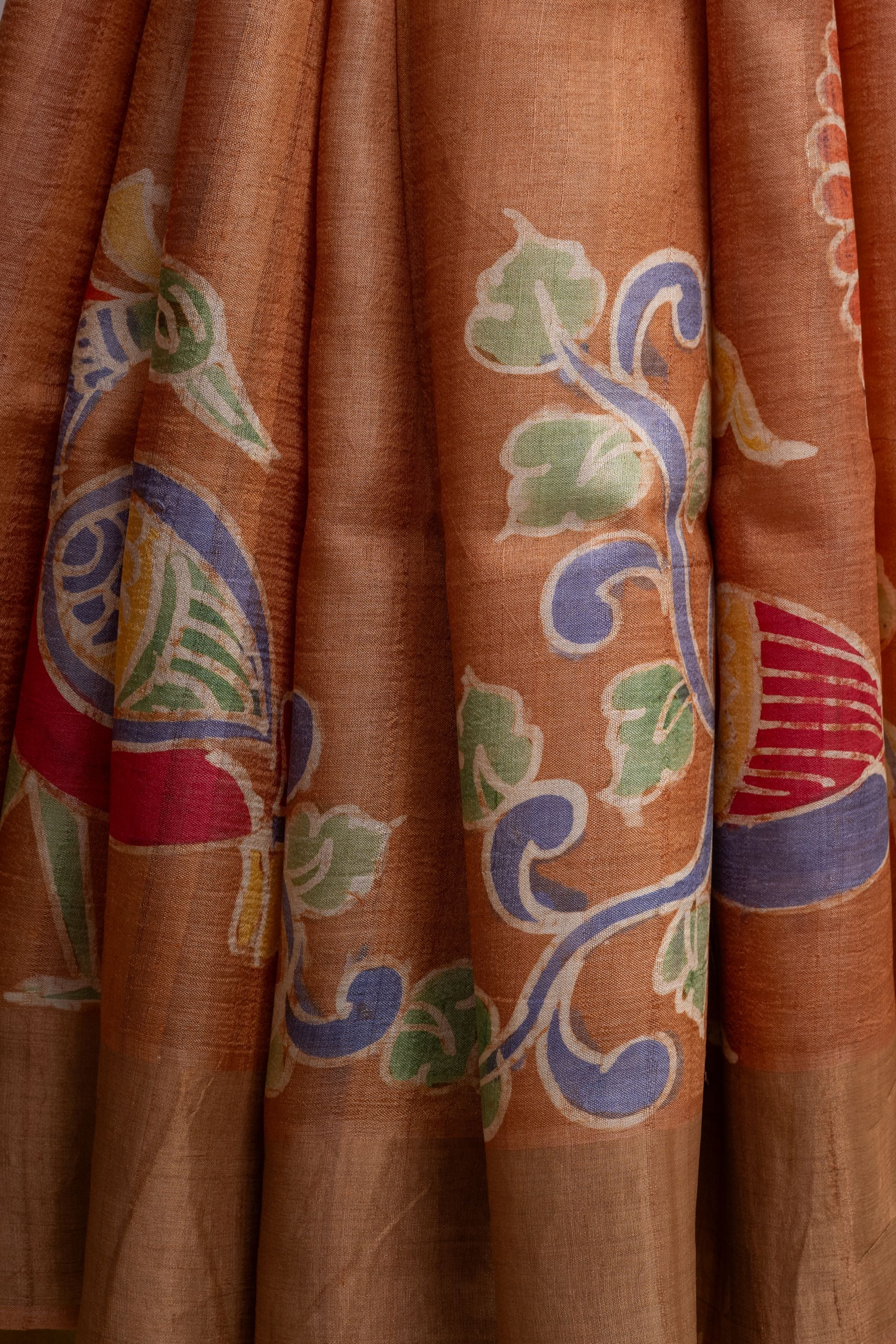 Handpainted Batik Brown Tussar Silk Saree