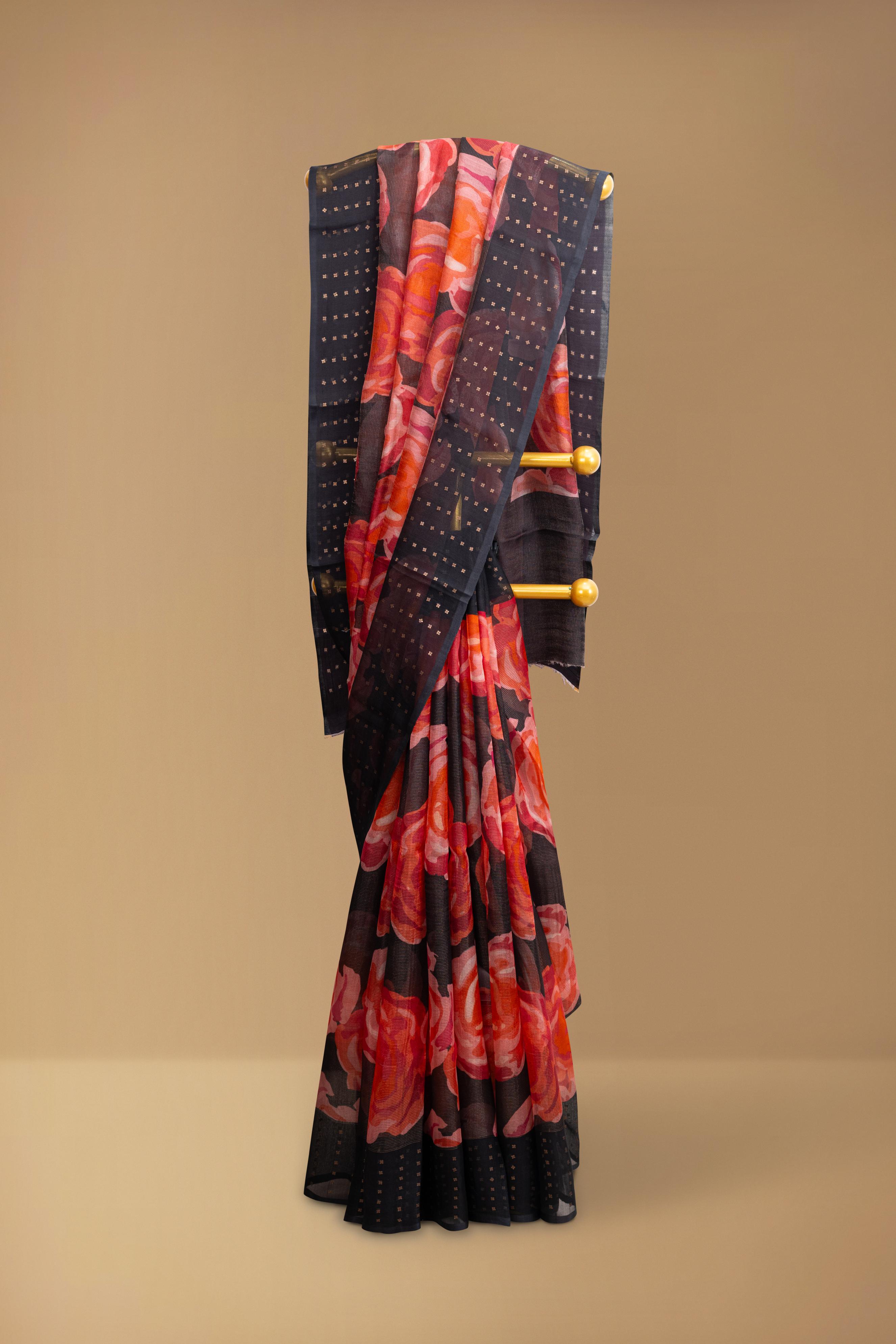 Myil by Kumaran Silks Printed Black Organza Saree