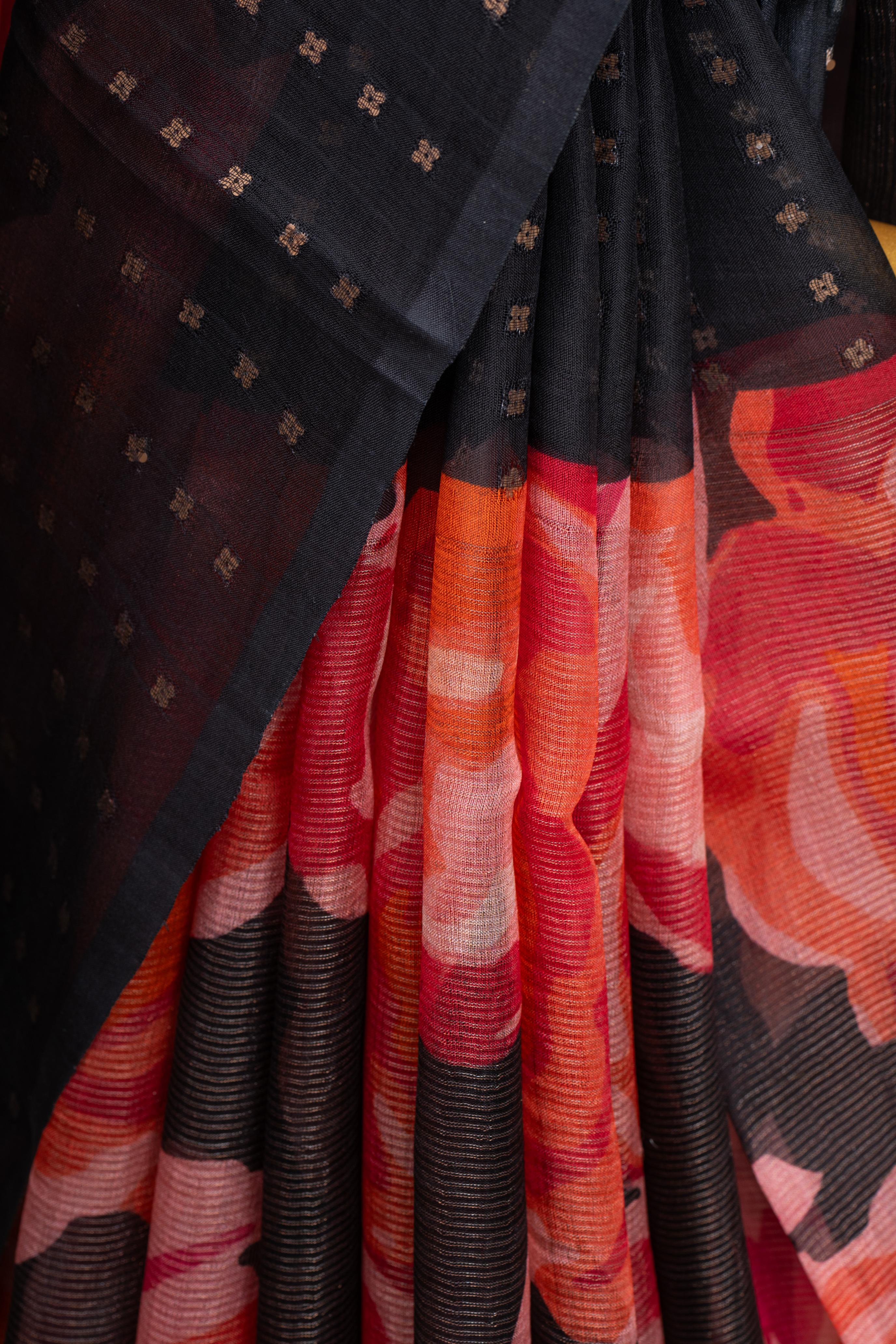 Myil by Kumaran Silks Printed Black Organza Saree