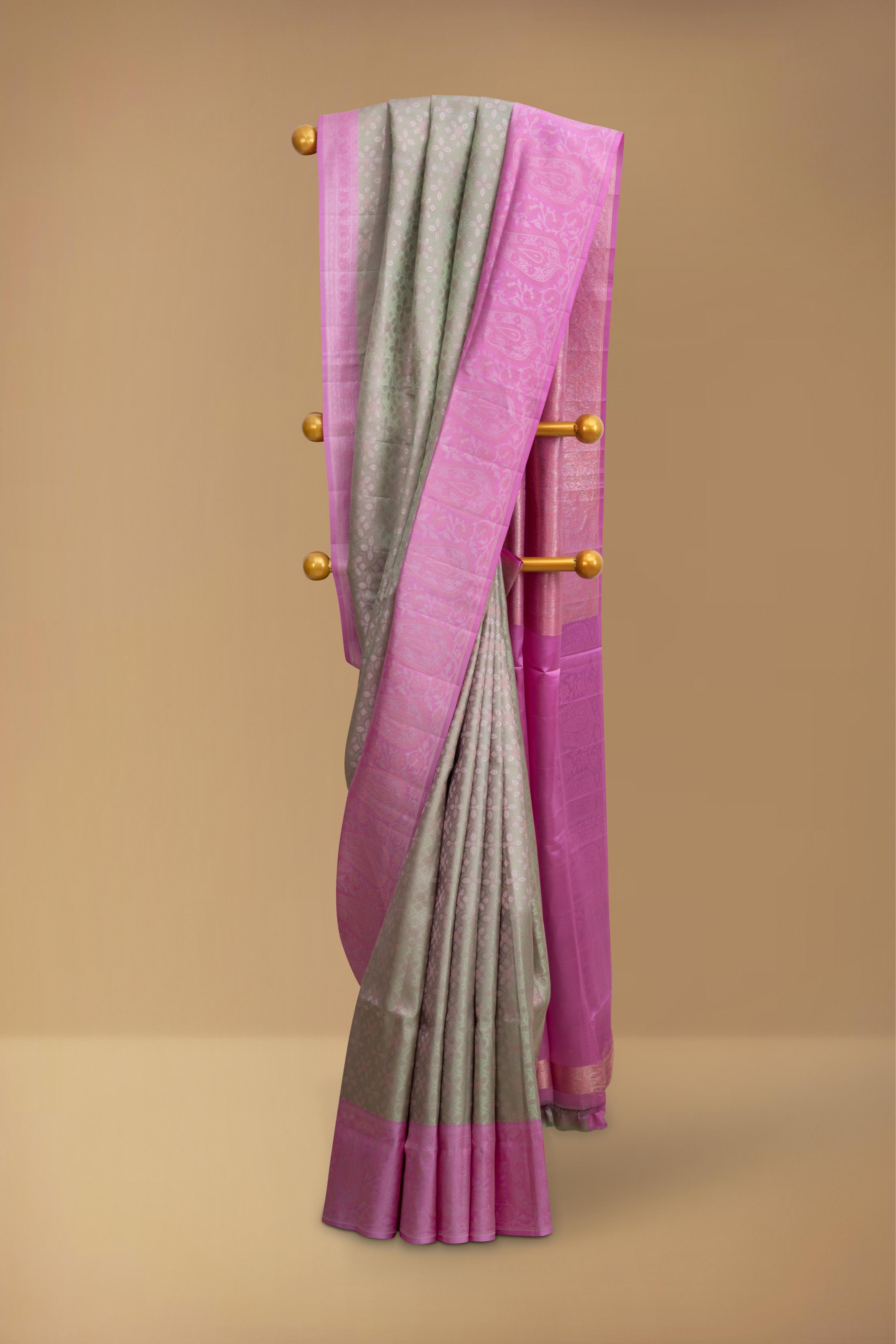 Two-Toned Green-Pink Pure Soft Silk Saree