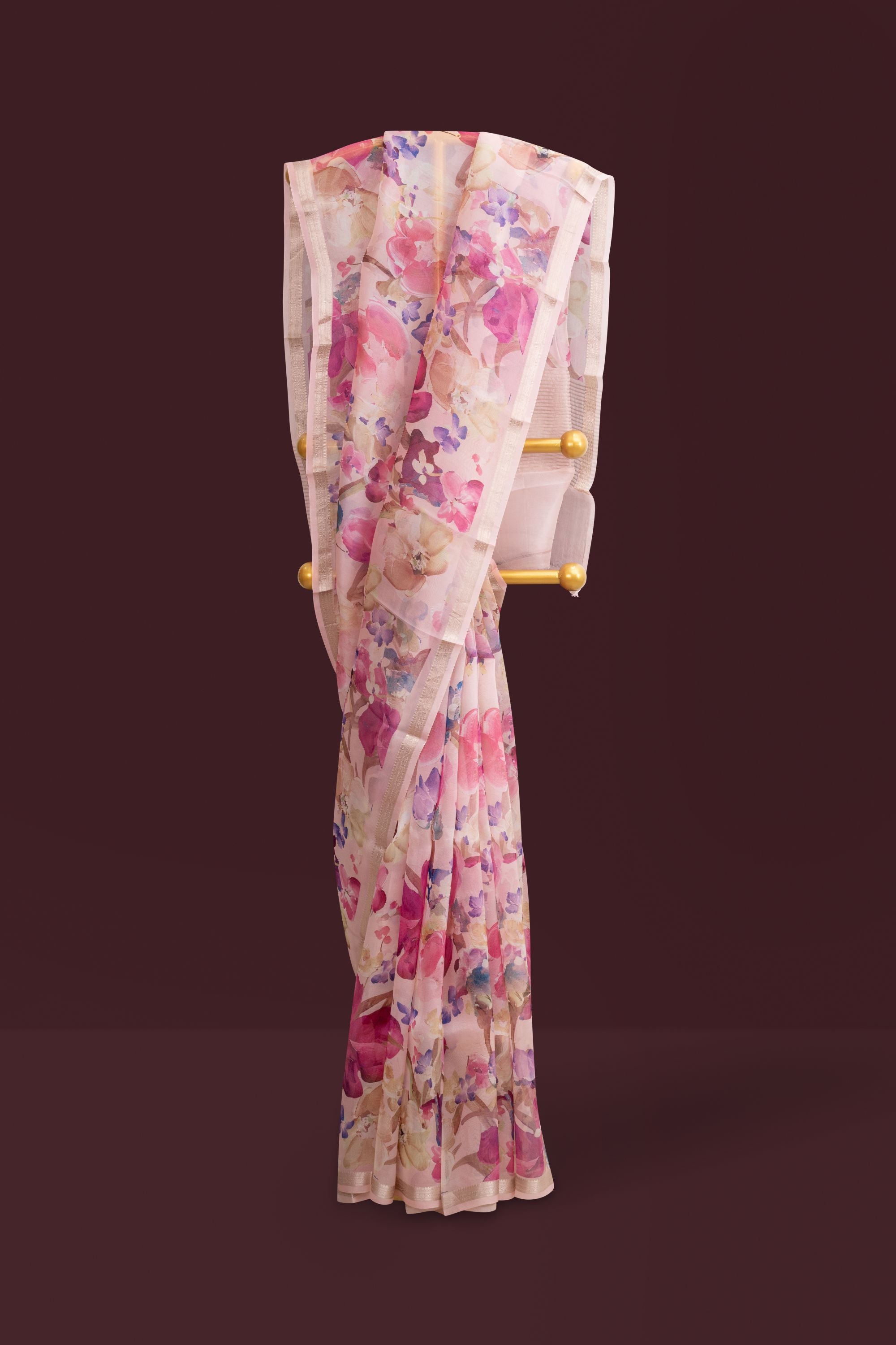 Printed Pink Organza Saree