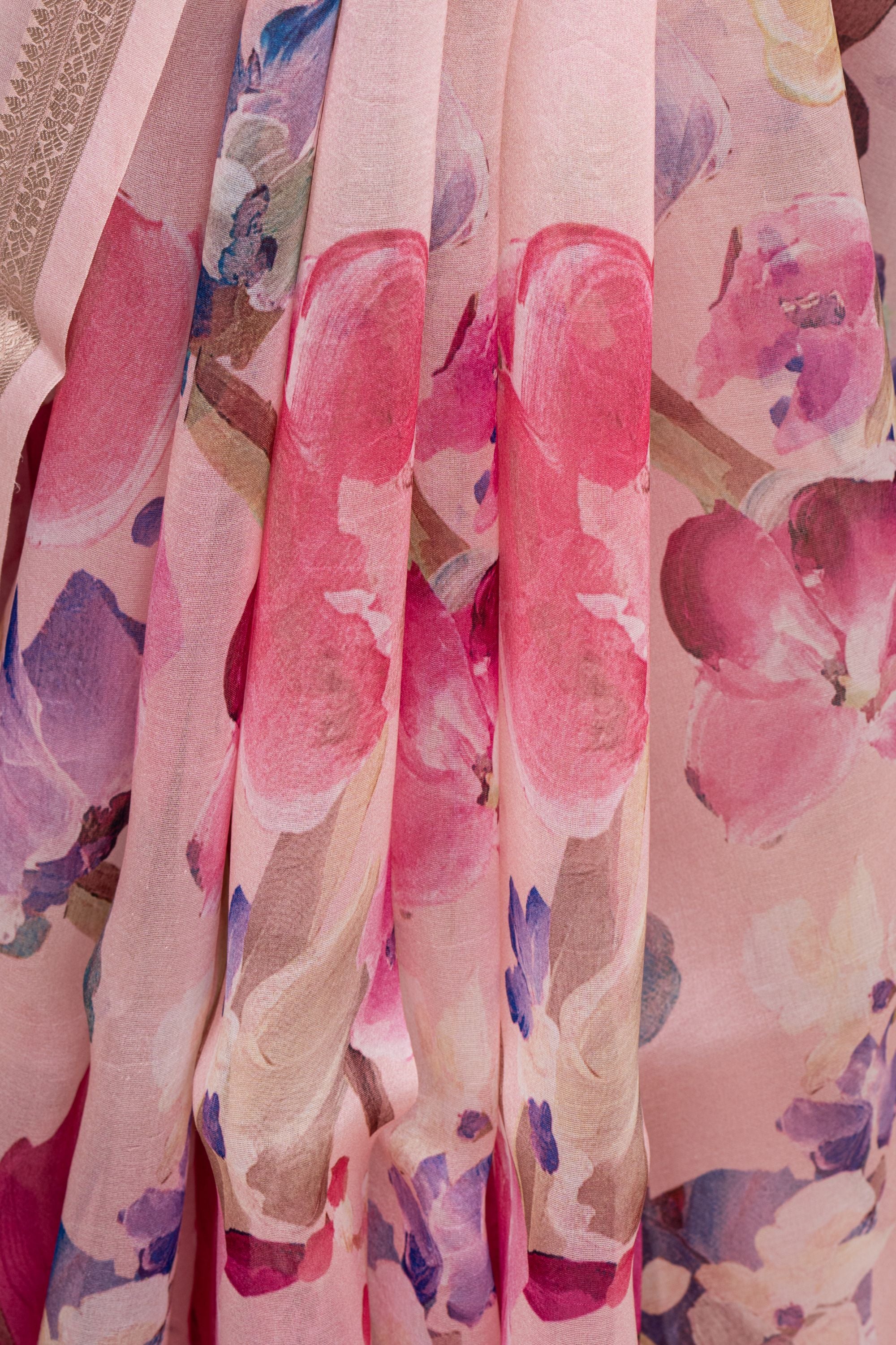 Printed Pink Organza Saree