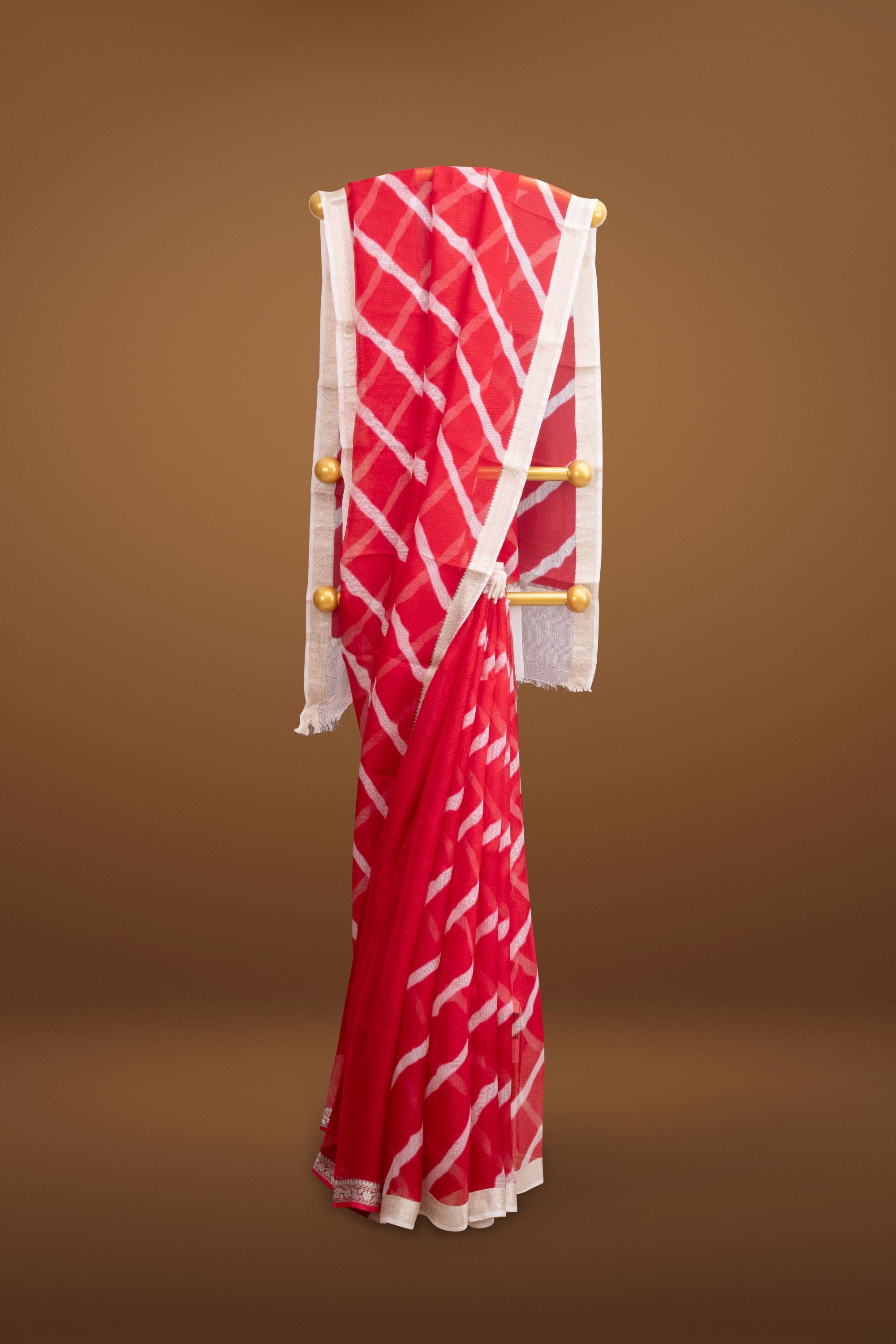 Printed Red Kota Silk Saree