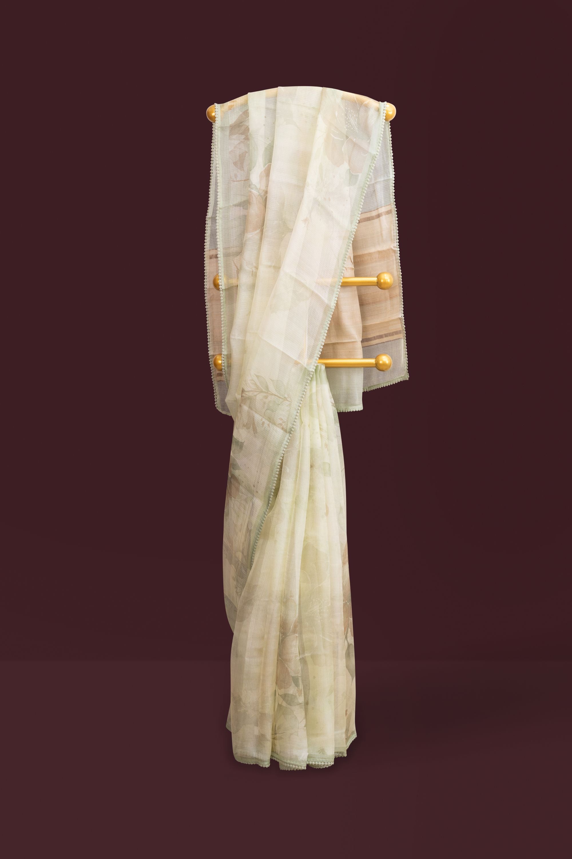 Printed Pistachio Green Kota Silk Saree