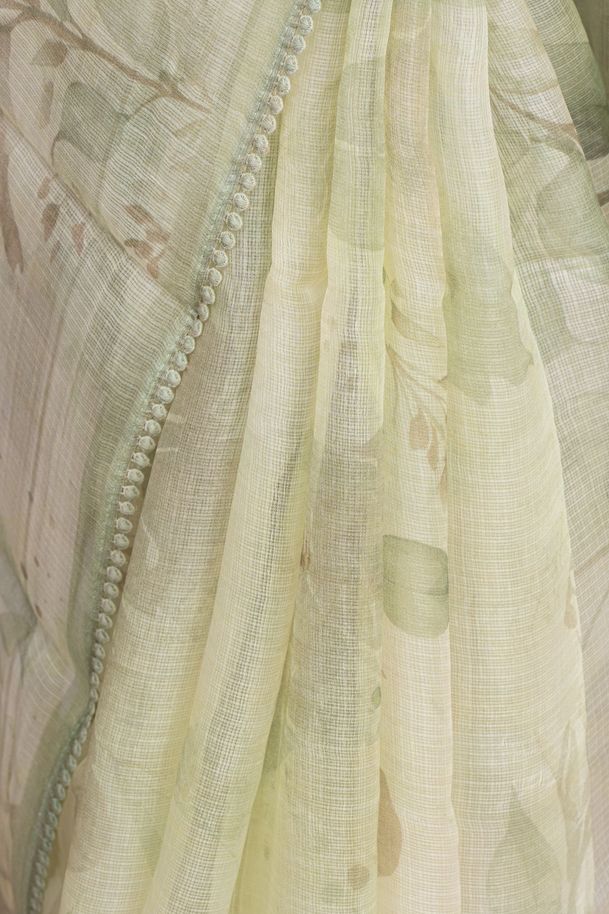 Printed Pistachio Green Kota Silk Saree