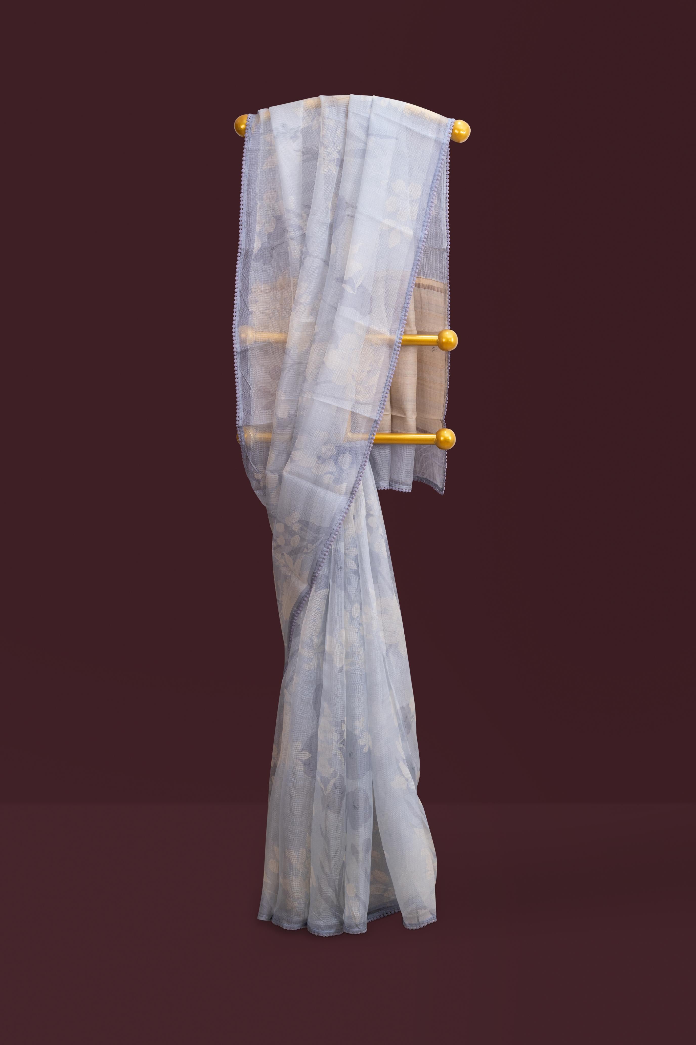 Printed Lavender Kota Silk Saree