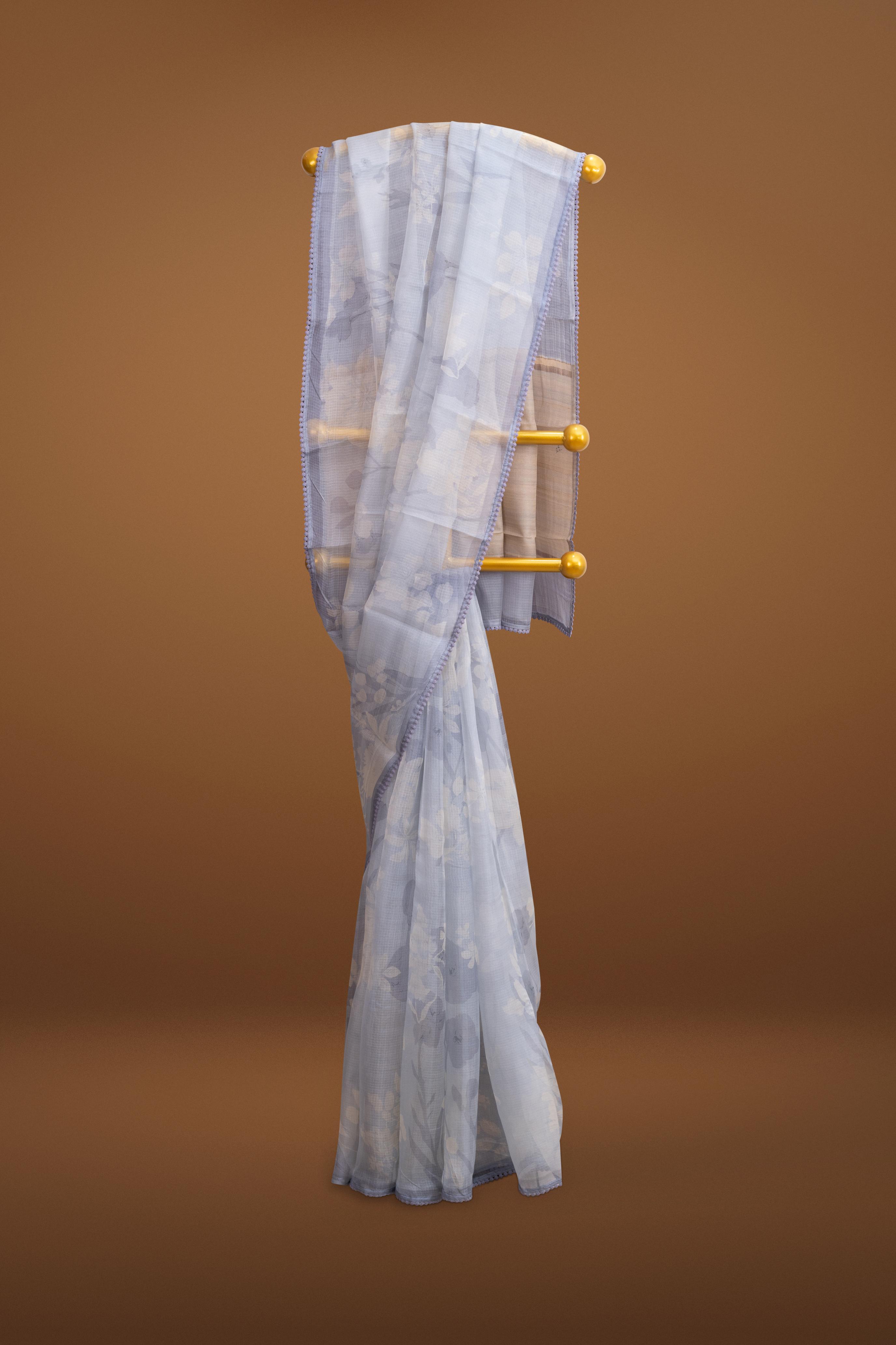 Printed Lavender Kota Silk Saree