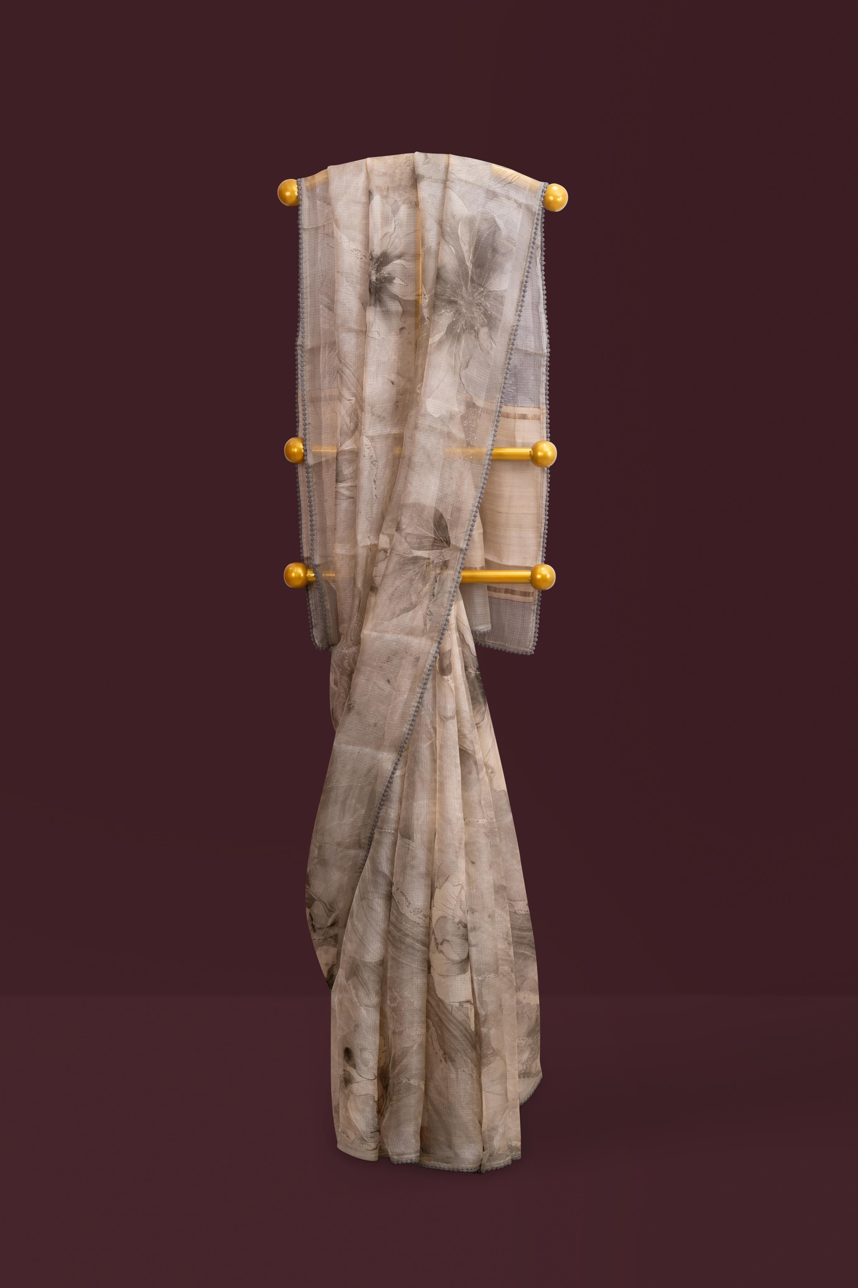 Printed Brown Kota Silk Saree