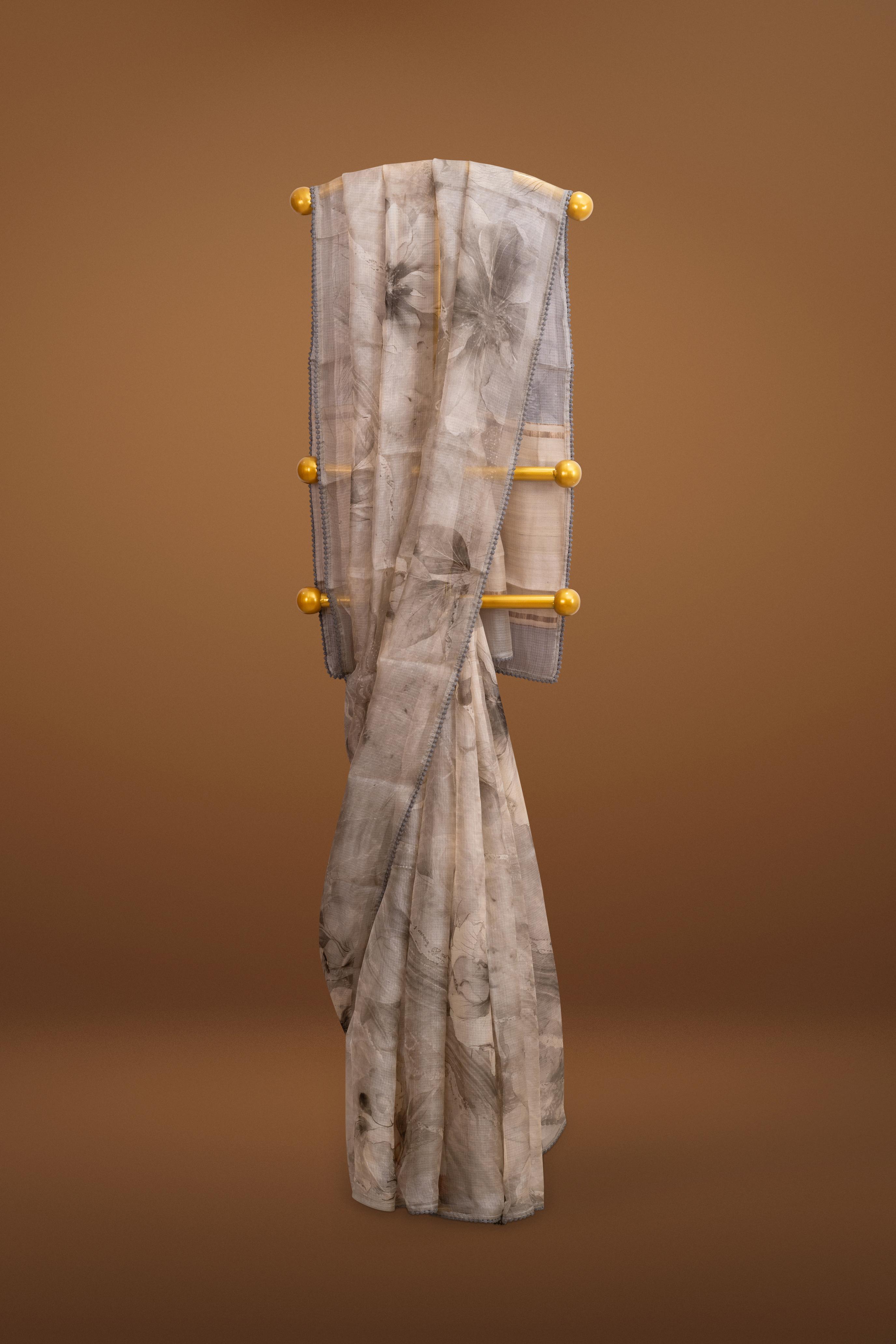 Printed Brown Kota Silk Saree