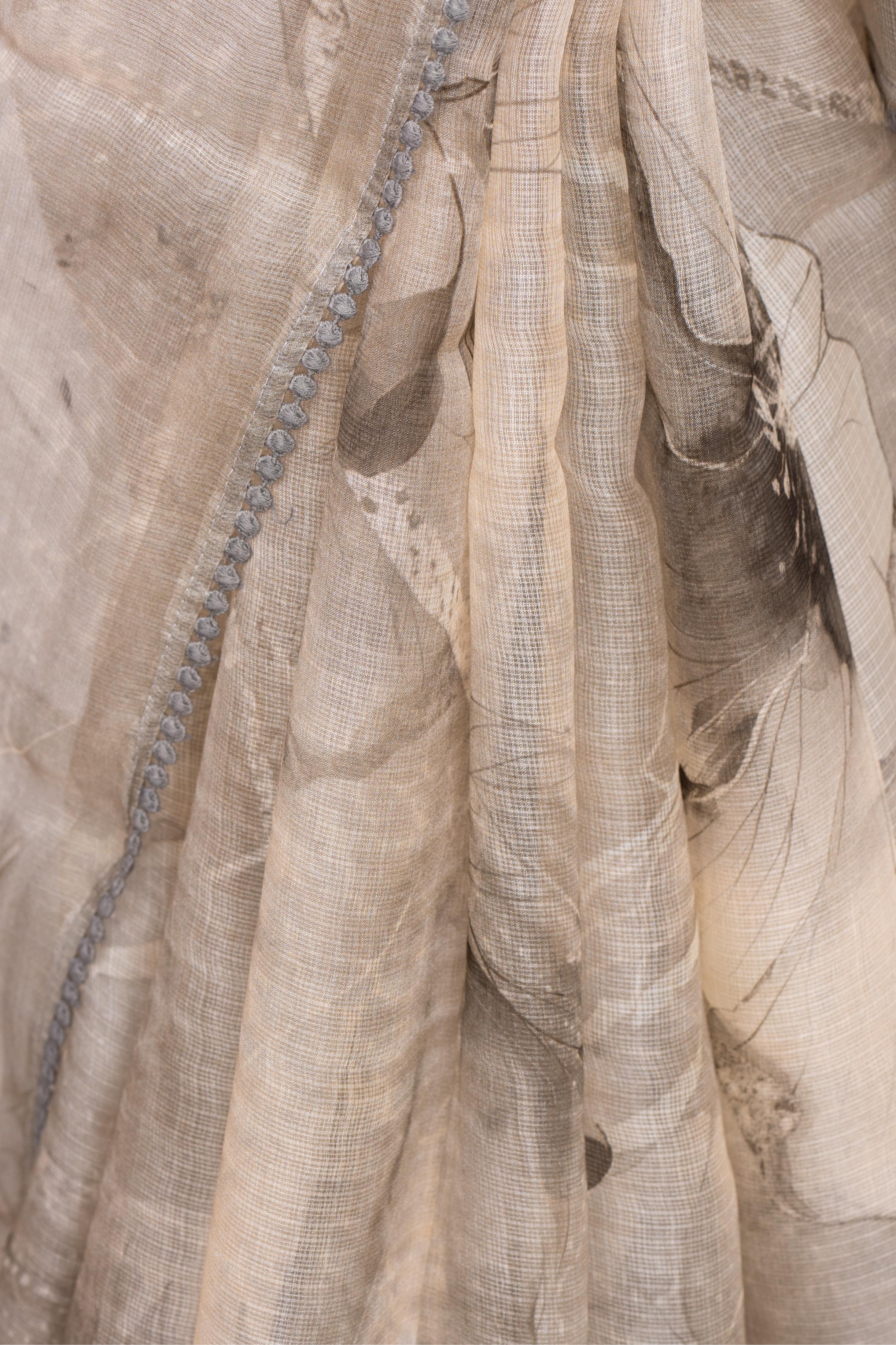 Printed Brown Kota Silk Saree