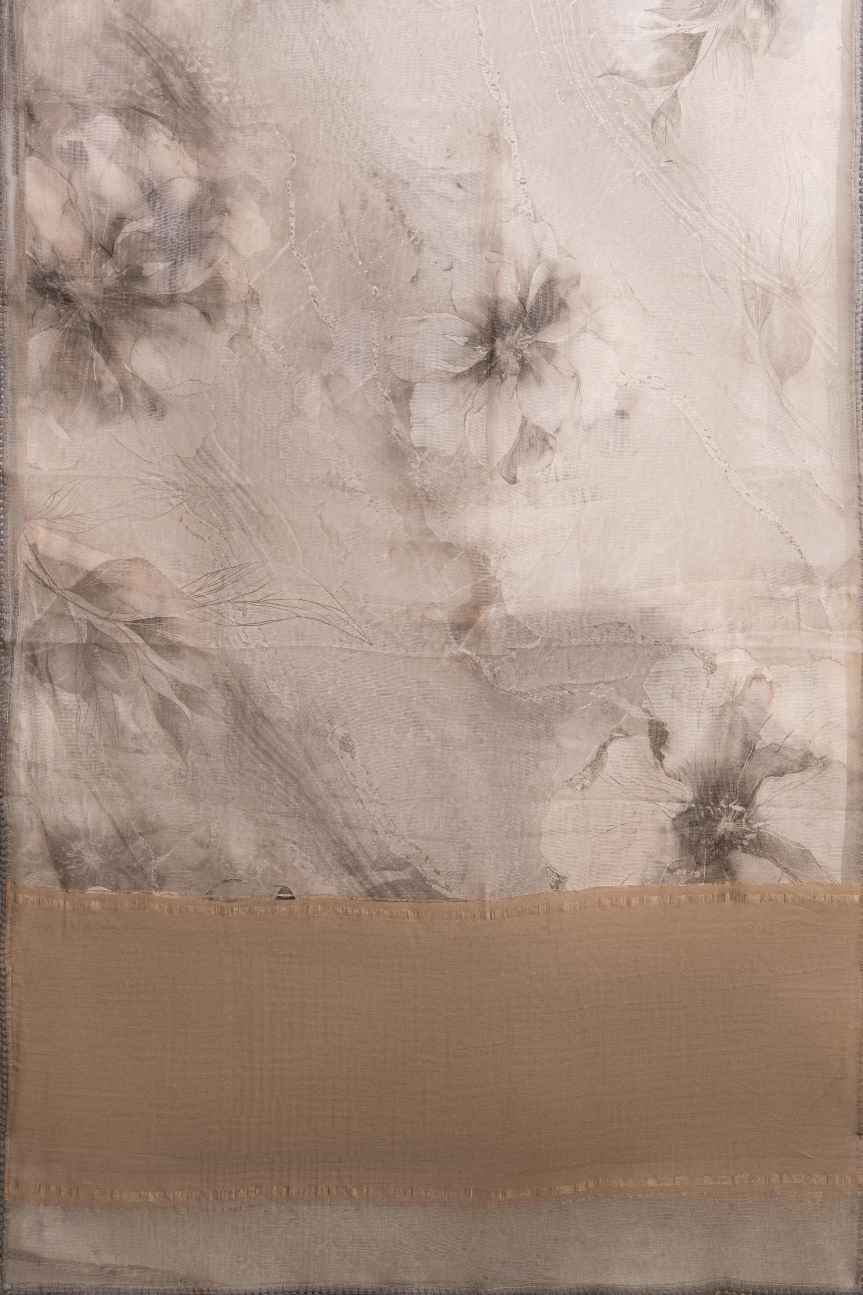 Printed Brown Kota Silk Saree