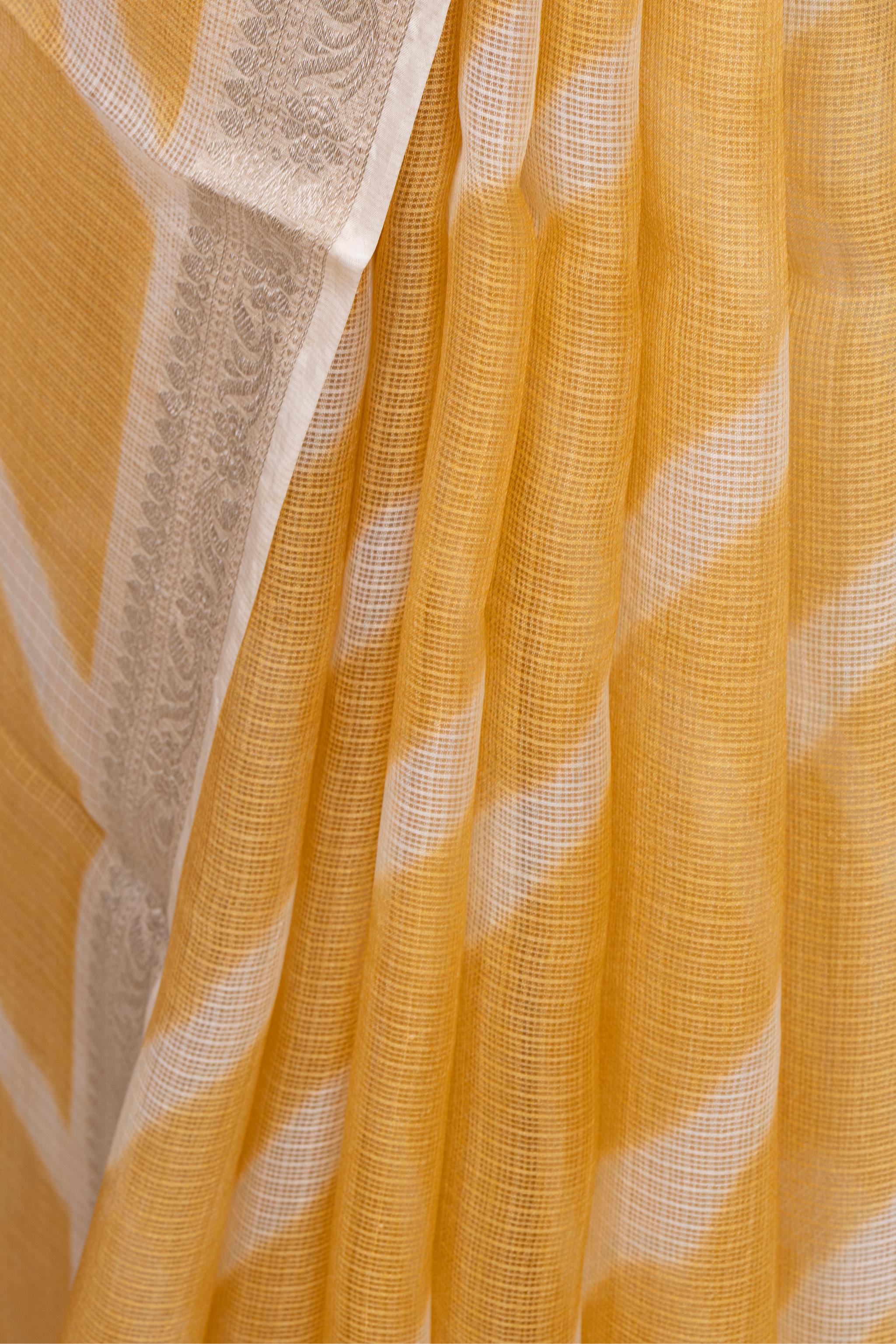 Printed Mustard Yellow Kota Silk Saree