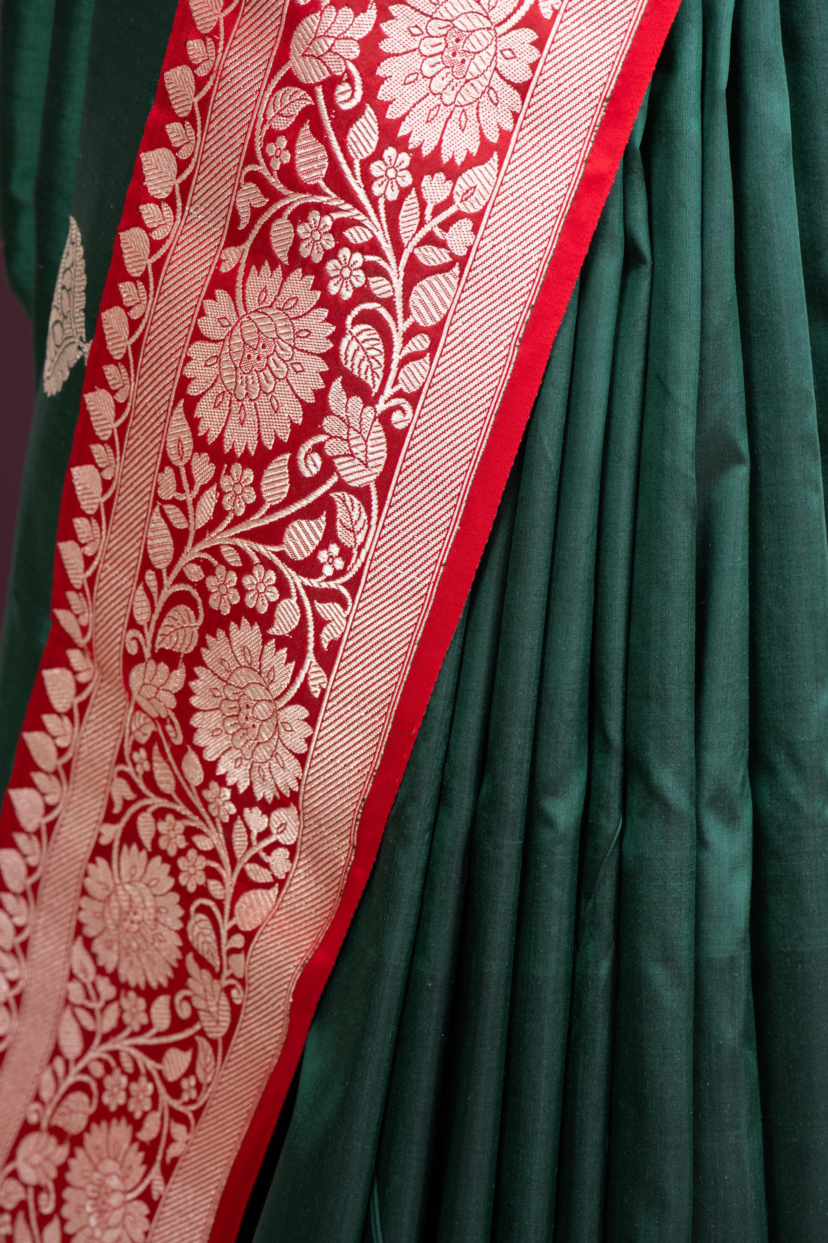 Bottle Green Banarasi Pure Silk Saree