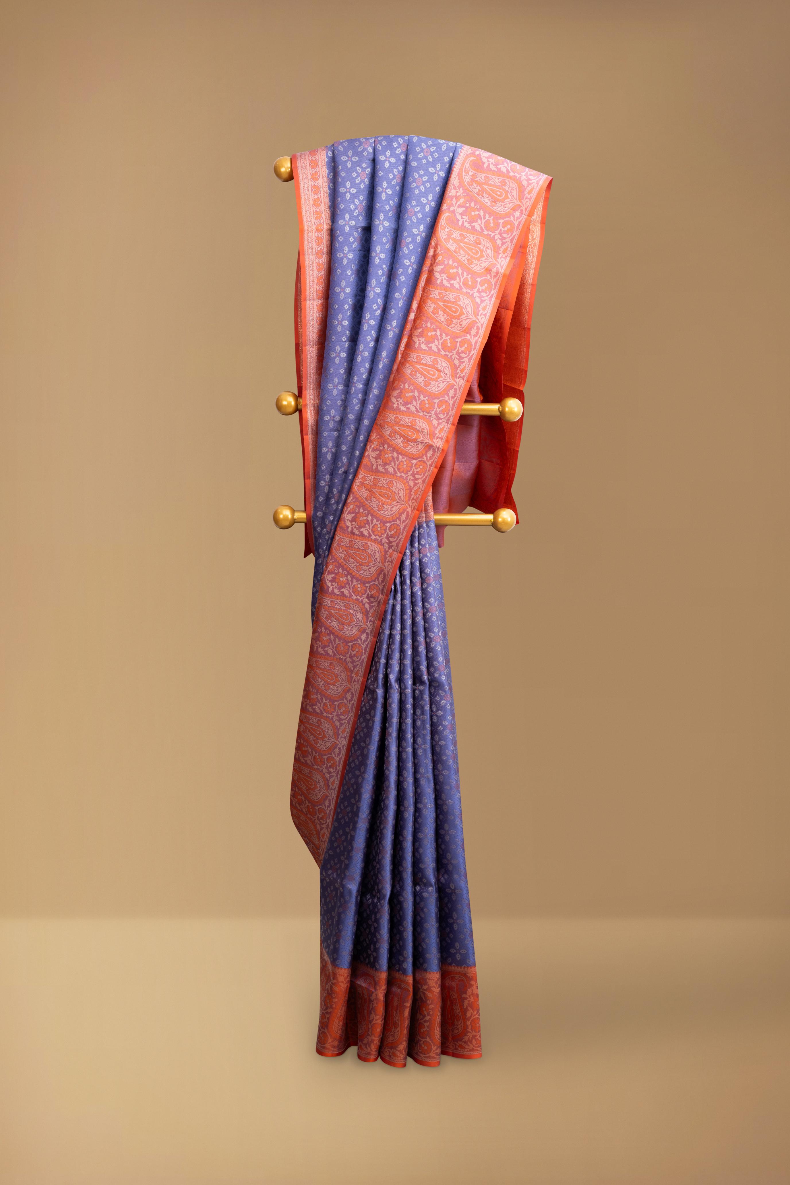 Two-Toned Blue-Orange Pure Soft Silk Saree