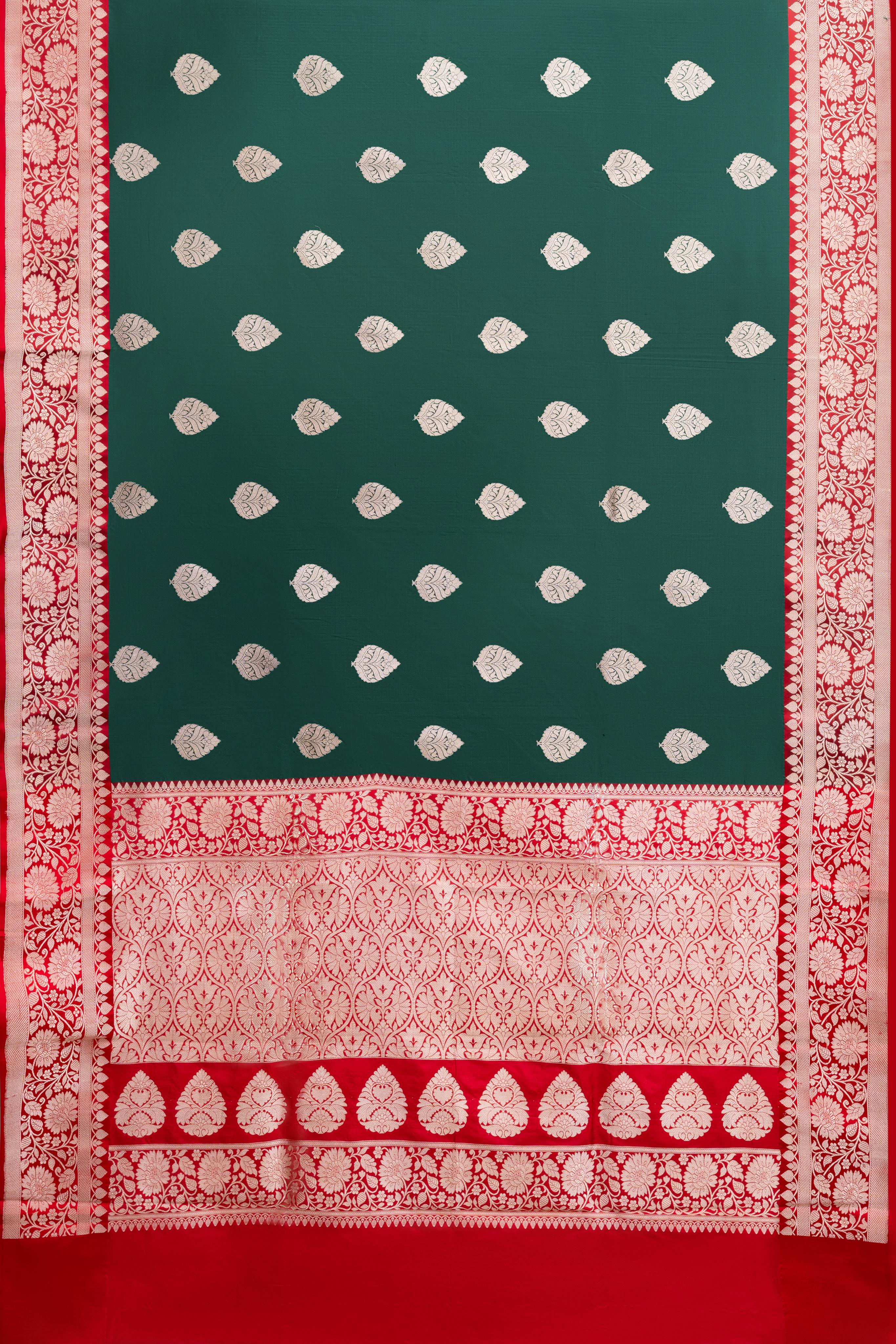 Bottle Green Banarasi Pure Silk Saree