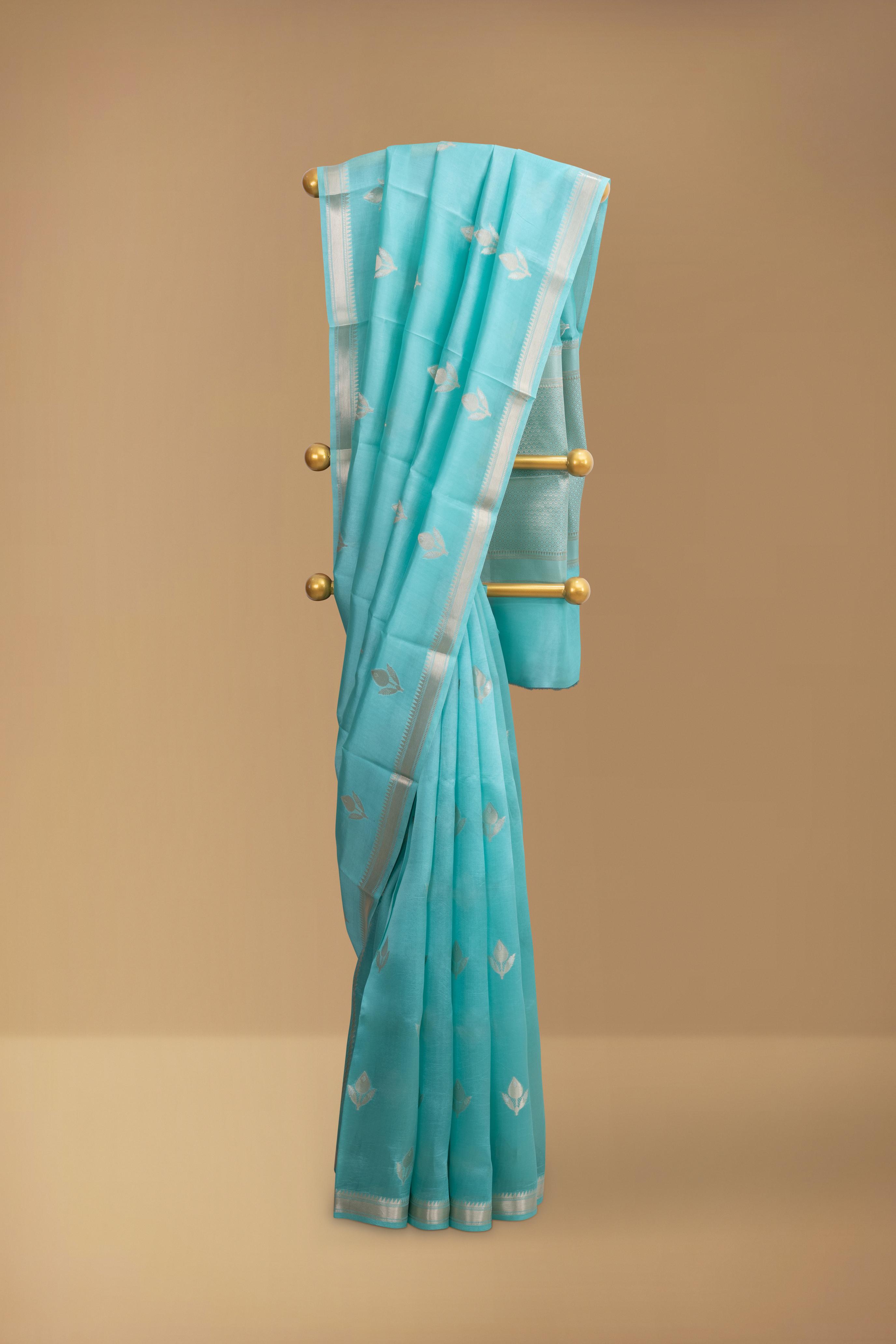 Turqouise Blue Banarasi Dupion Silk Saree