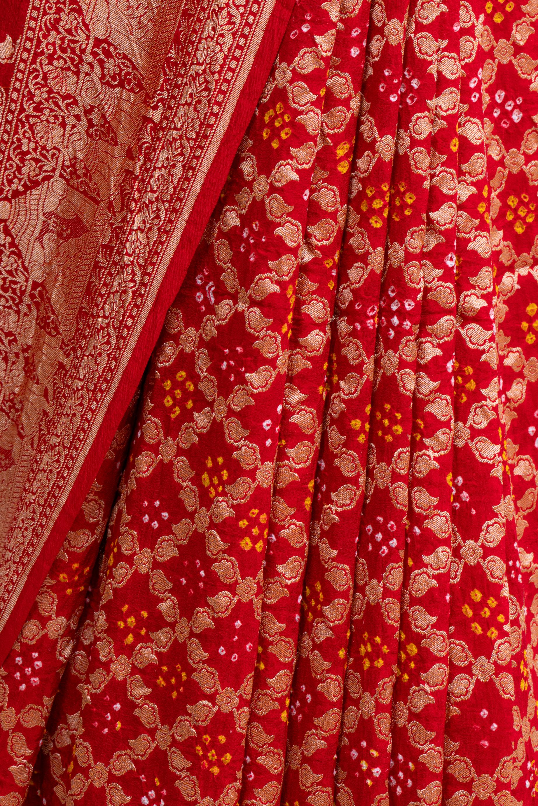 Bandhani / Bandhej Red Khaddi Georgette Saree