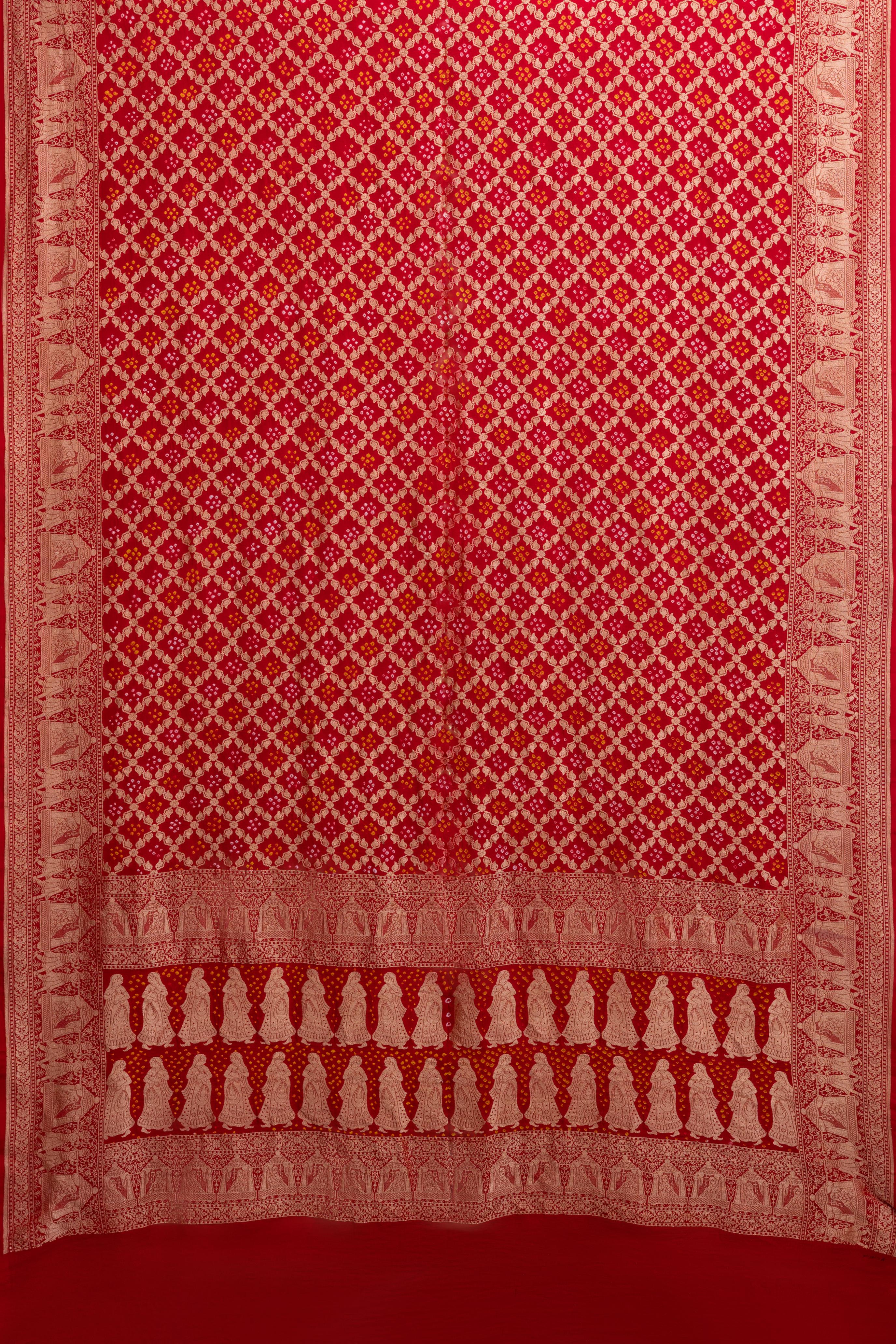 Bandhani / Bandhej Red Khaddi Georgette Saree