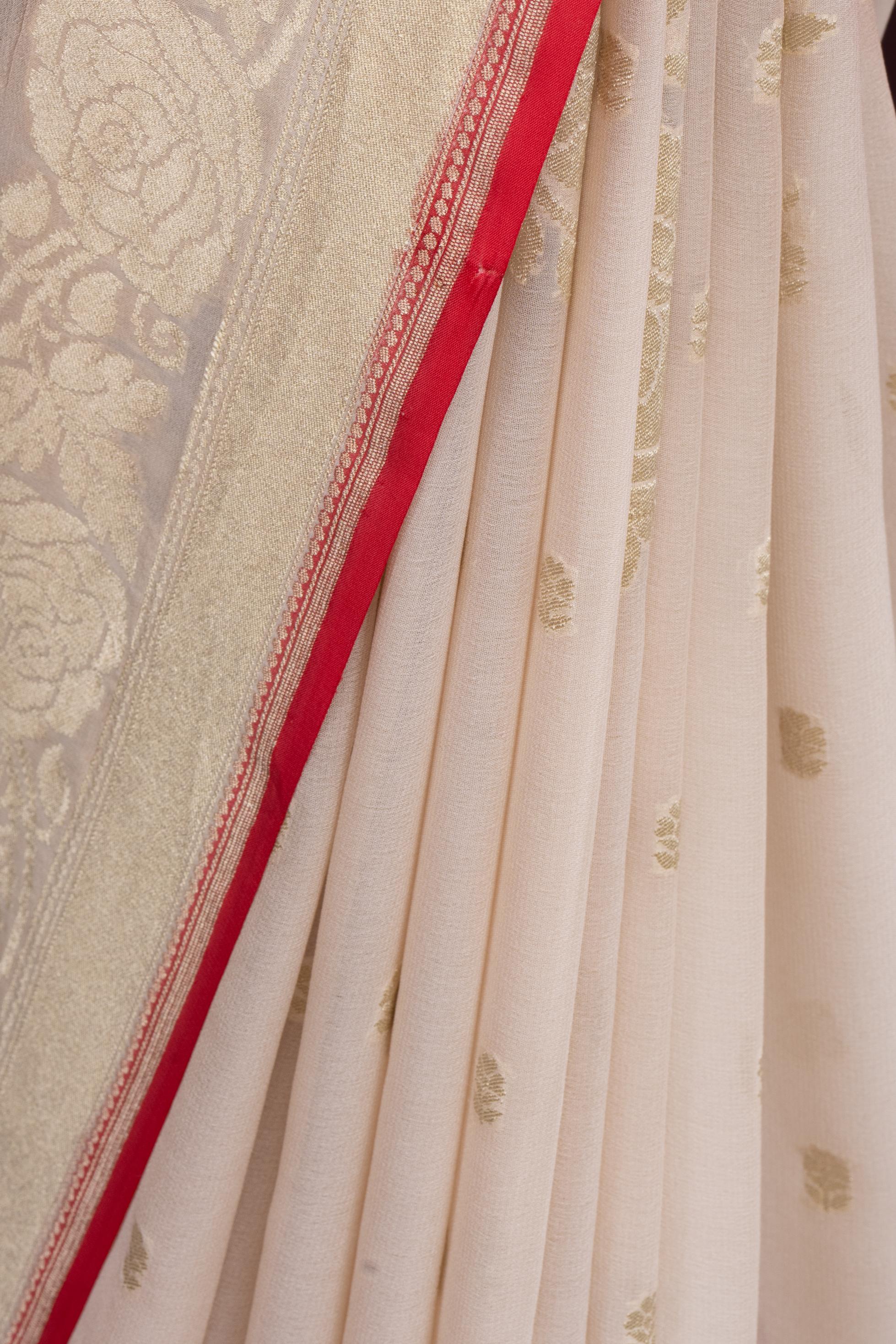 Cream Khaddi Georgette Saree