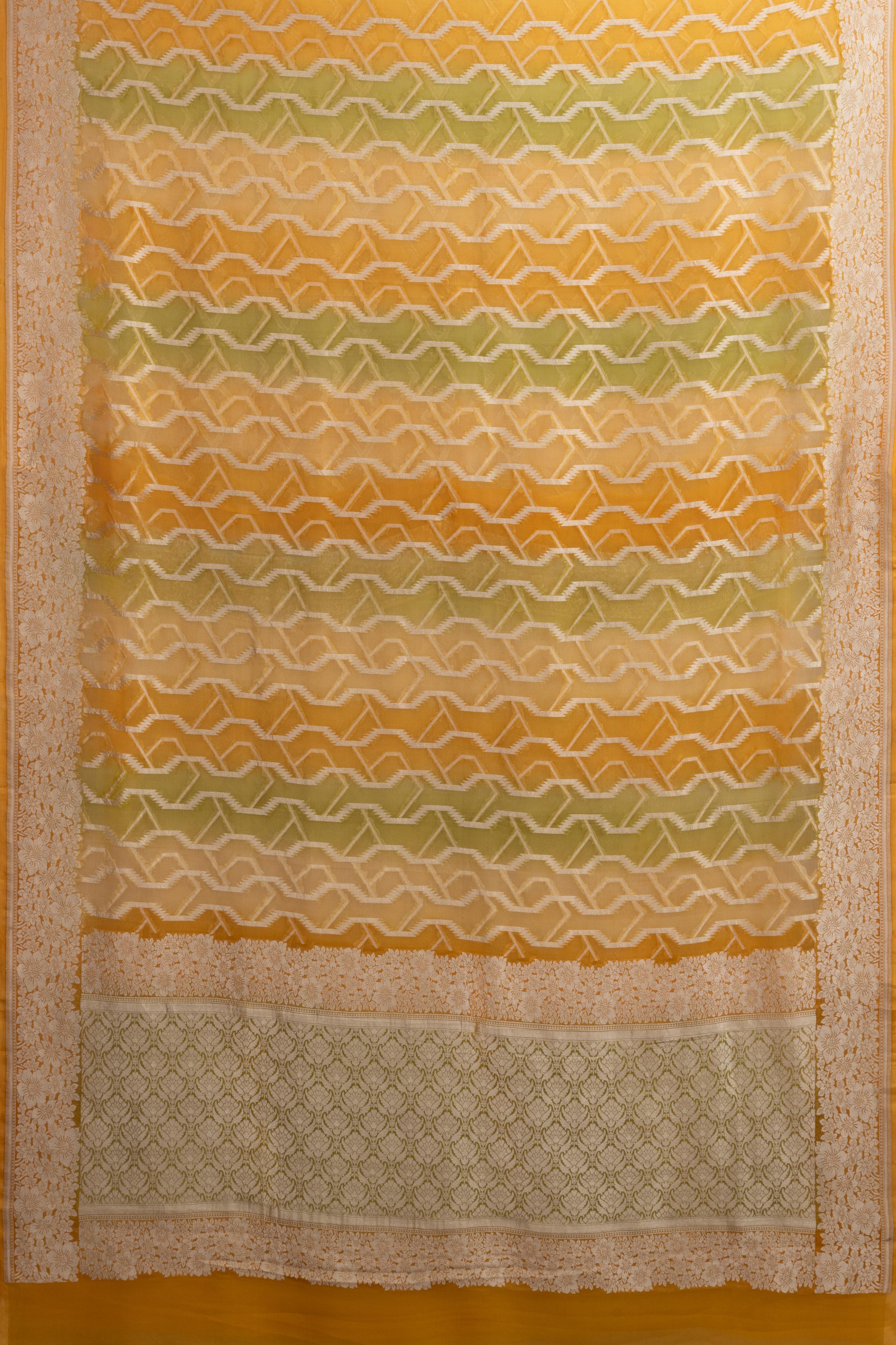 Yellow Green Khaddi Georgette Saree