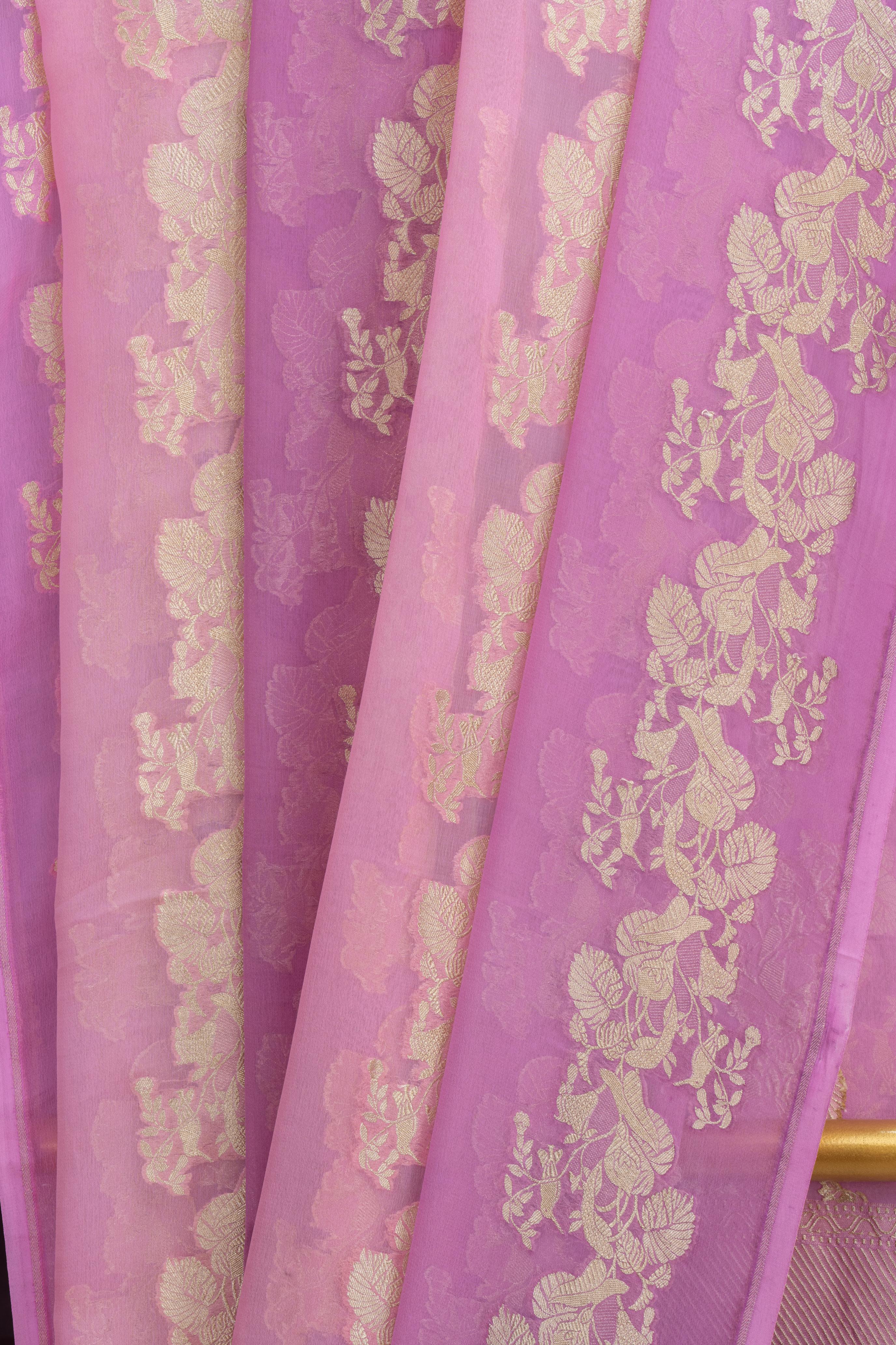 Lilac Pink Khaddi Georgette Saree