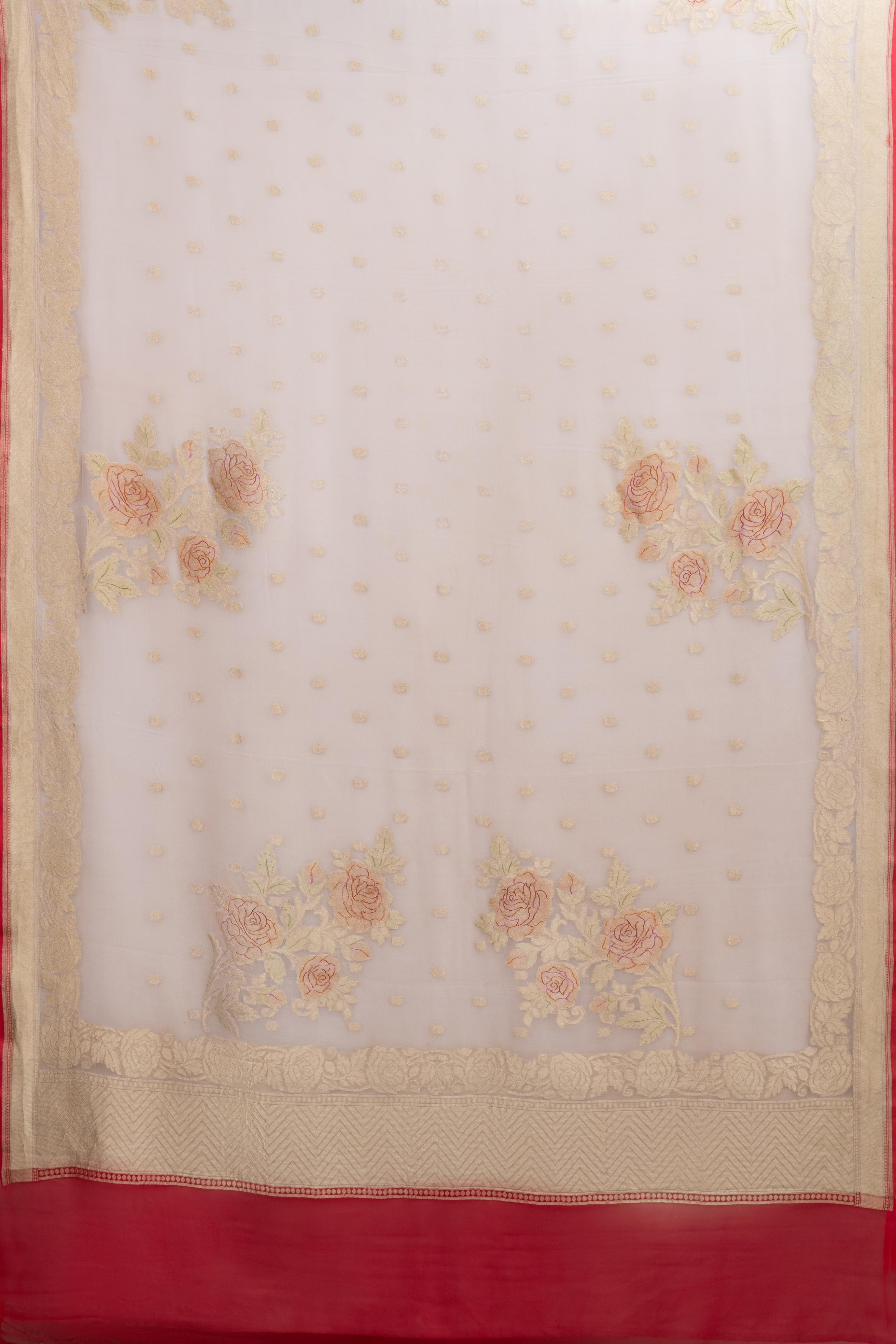 Cream Khaddi Georgette Saree