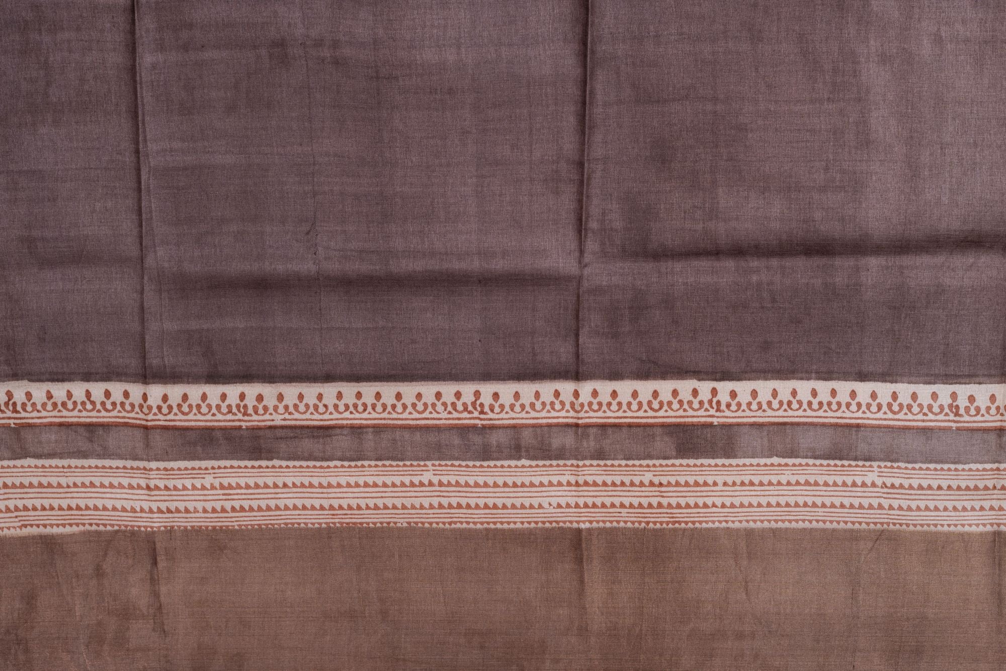 Block Printed Cream Tussar Silk Saree