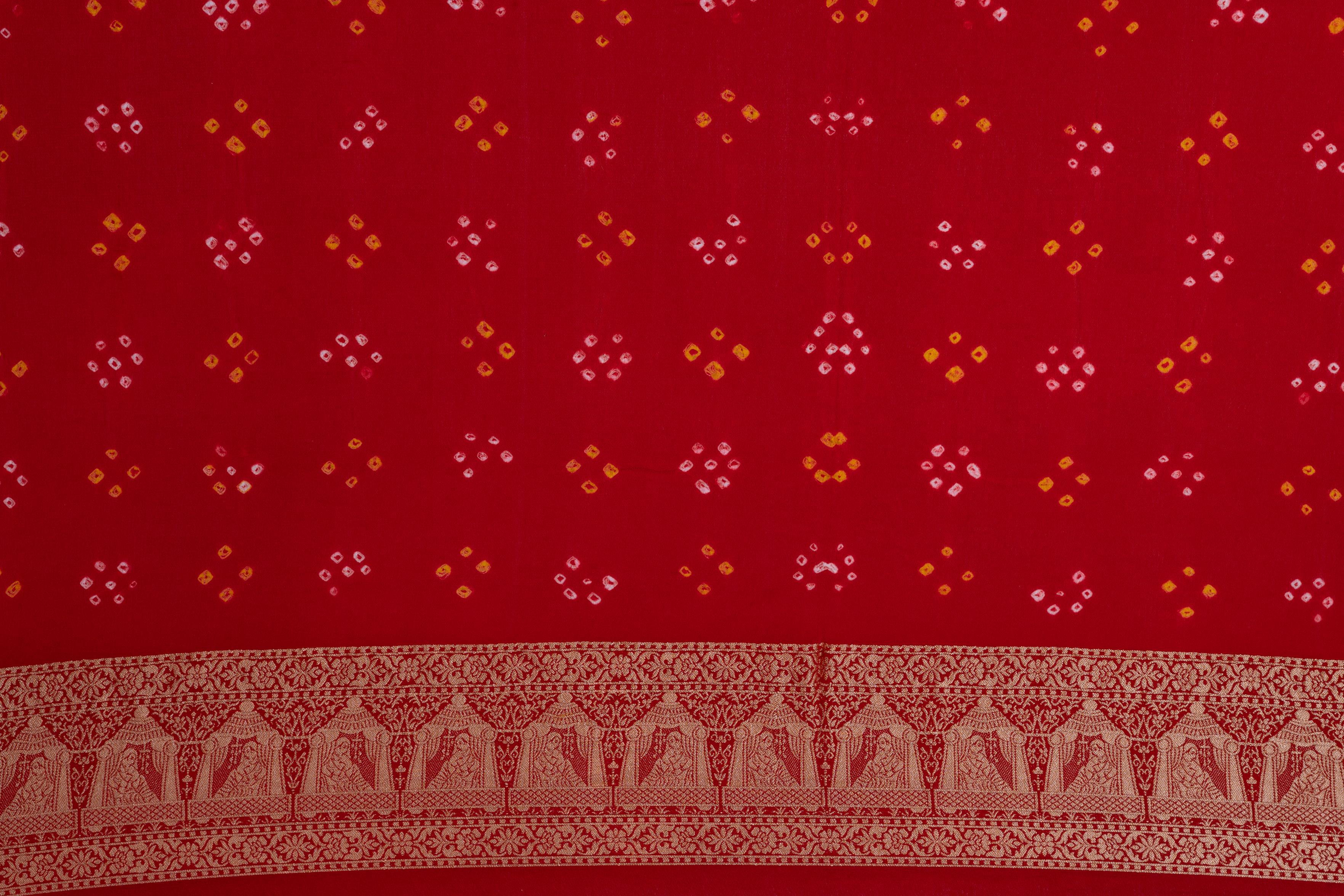 Bandhani / Bandhej Red Khaddi Georgette Saree
