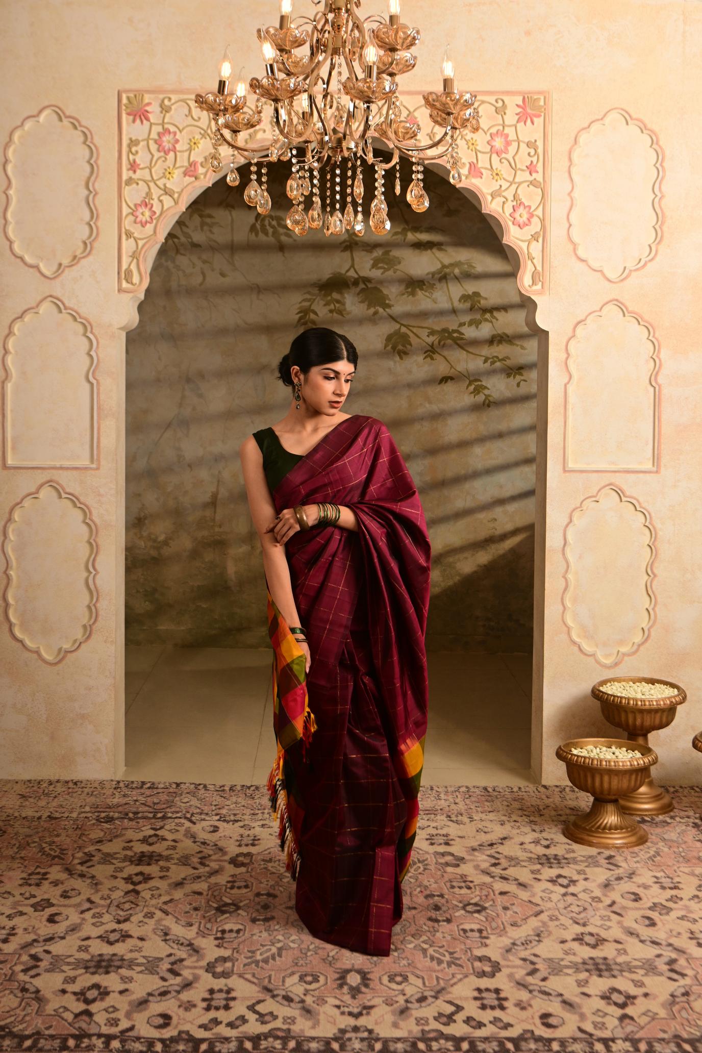 Maroon Red Pure Silk Pure Zari Kanjivaram Saree