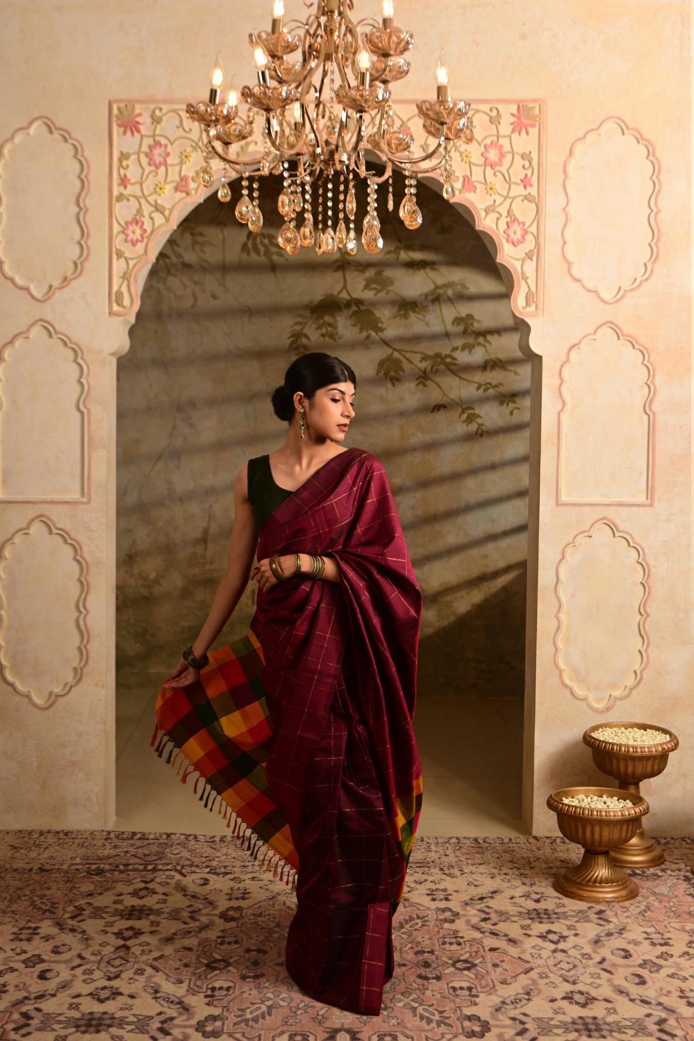 Maroon Red Pure Silk Pure Zari Kanjivaram Saree