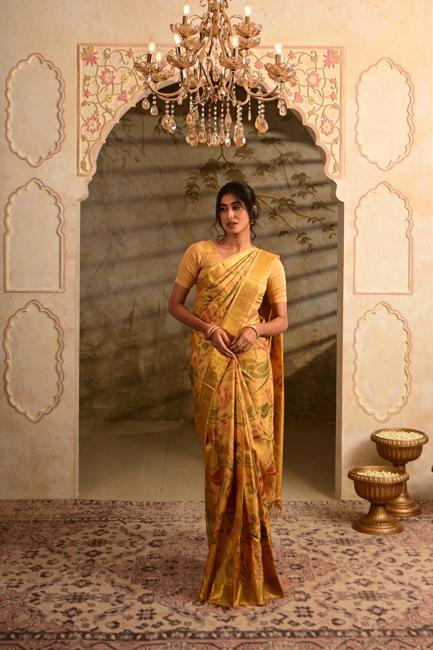 Beige Pure Silk Pure Zari Kanjivaram Saree