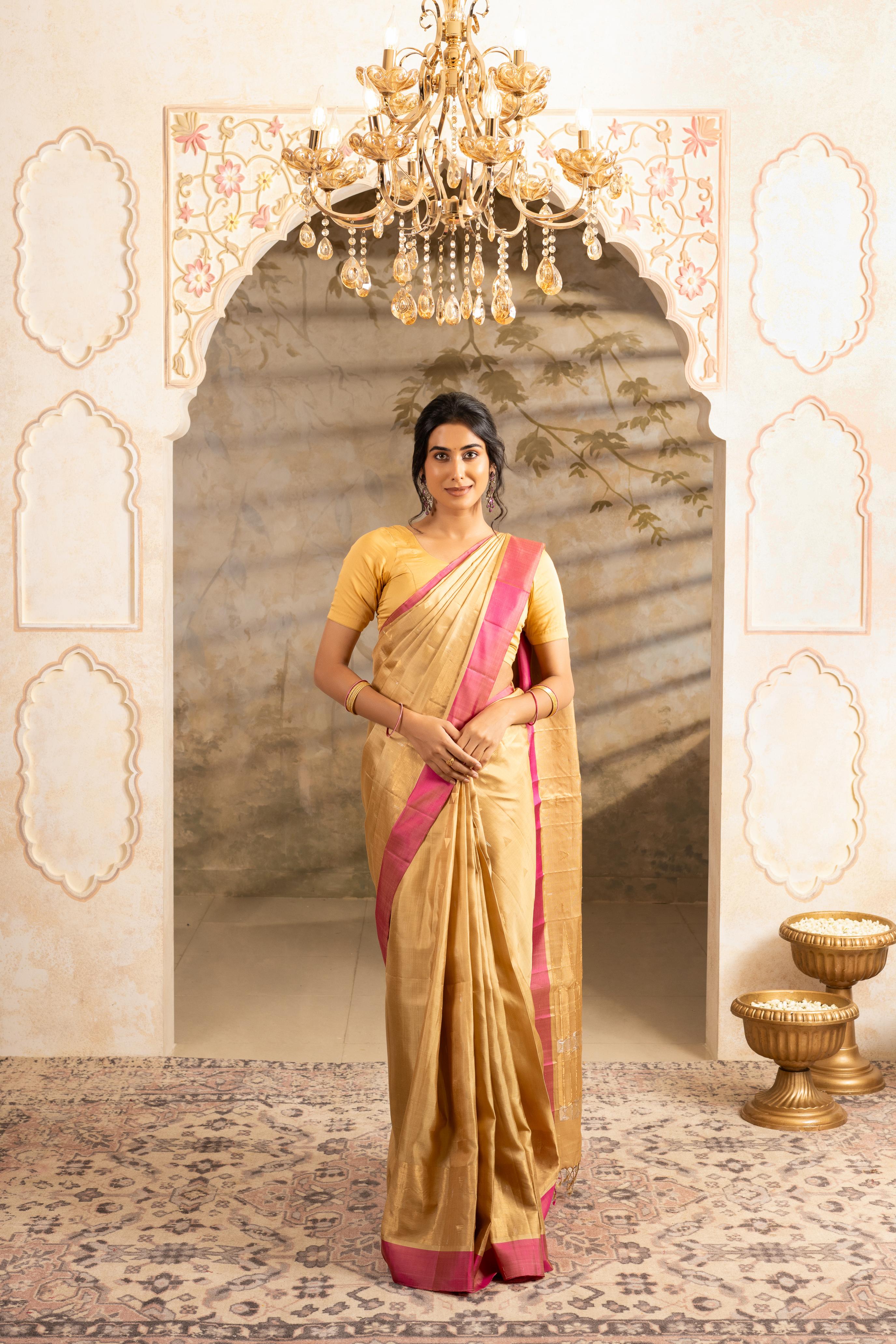 Beige Pure Soft Silk Saree
