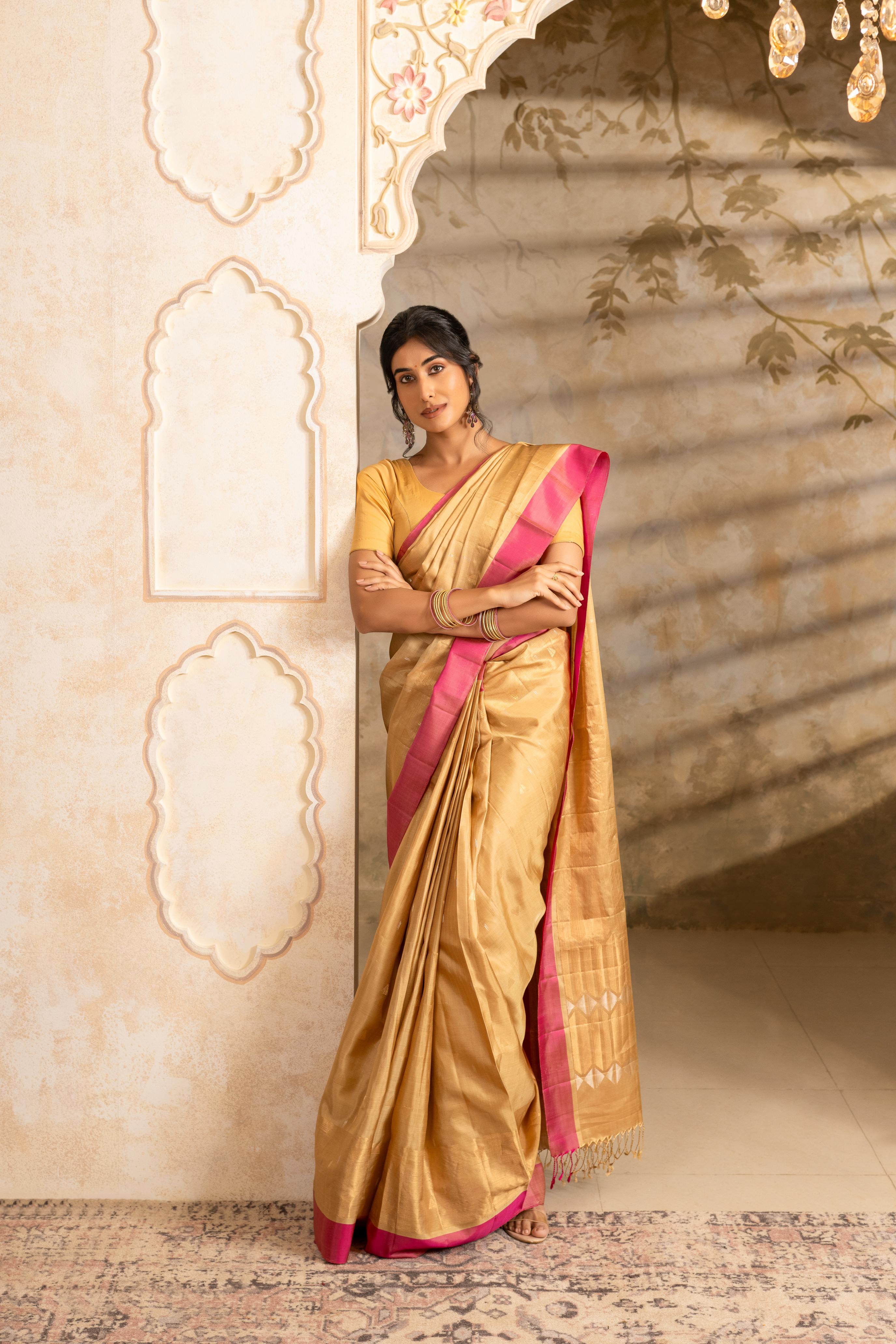 Beige Pure Soft Silk Saree