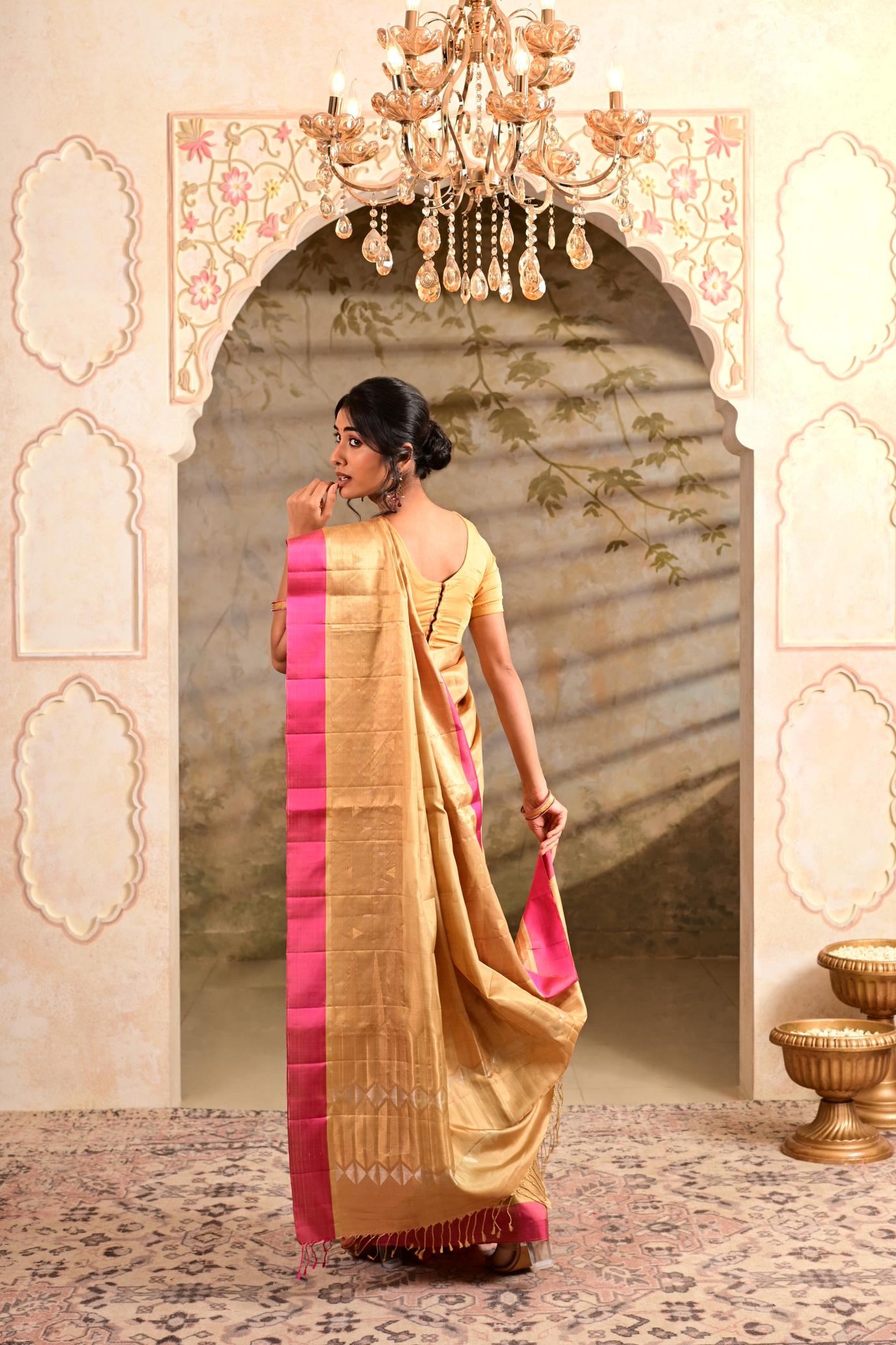 Beige Pure Soft Silk Saree