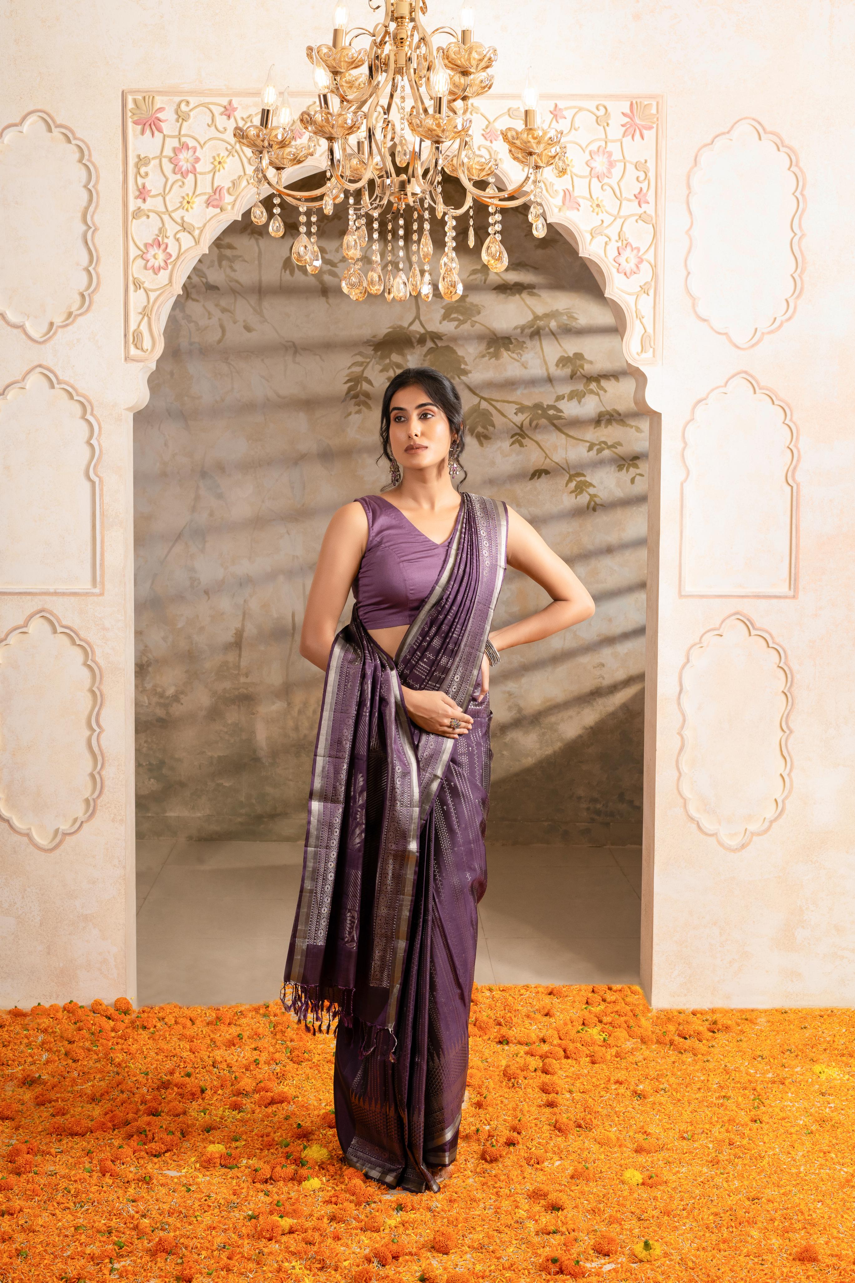 Dark Purple Pure Soft Silk Saree