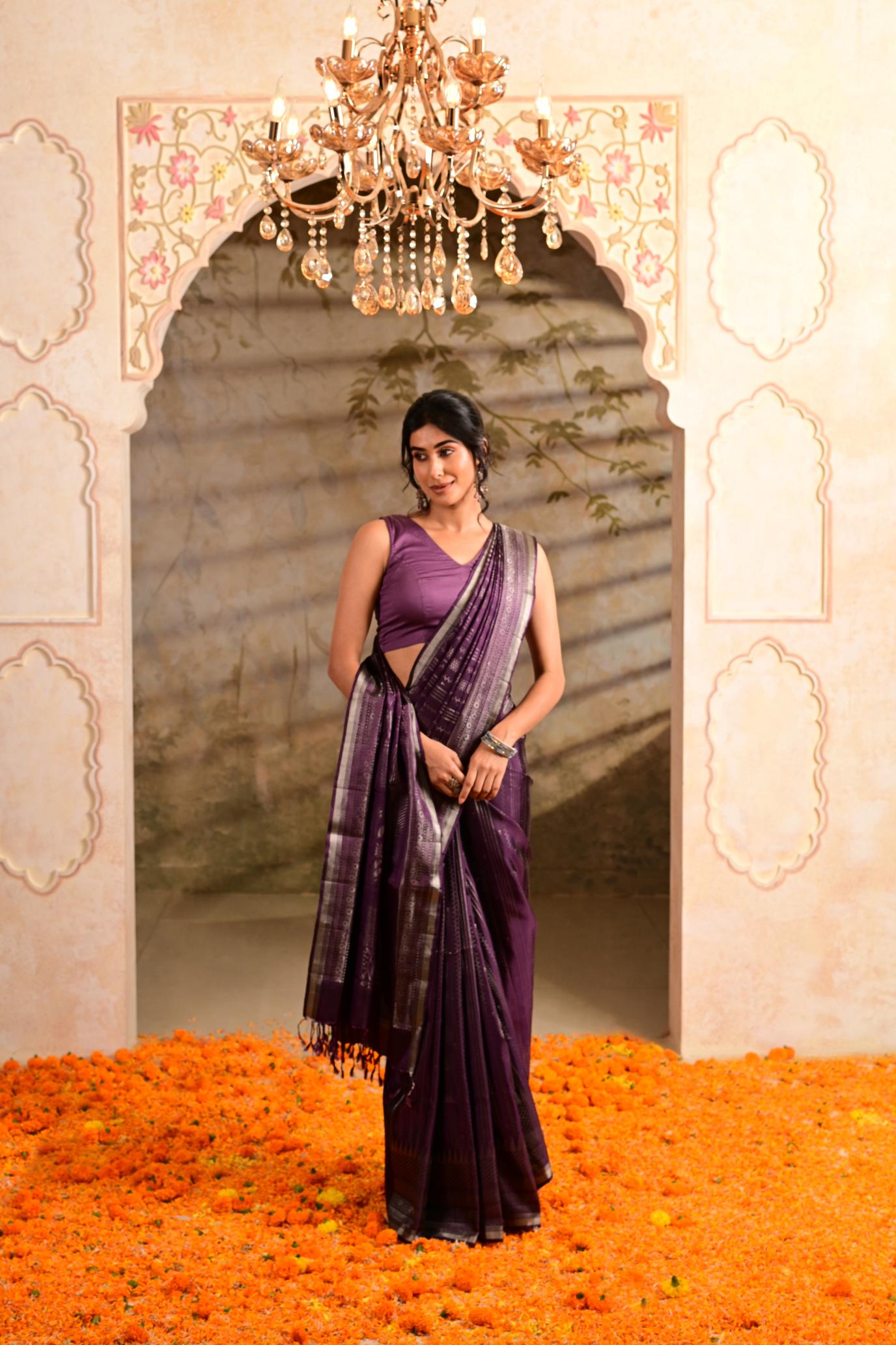 Dark Purple Pure Soft Silk Saree