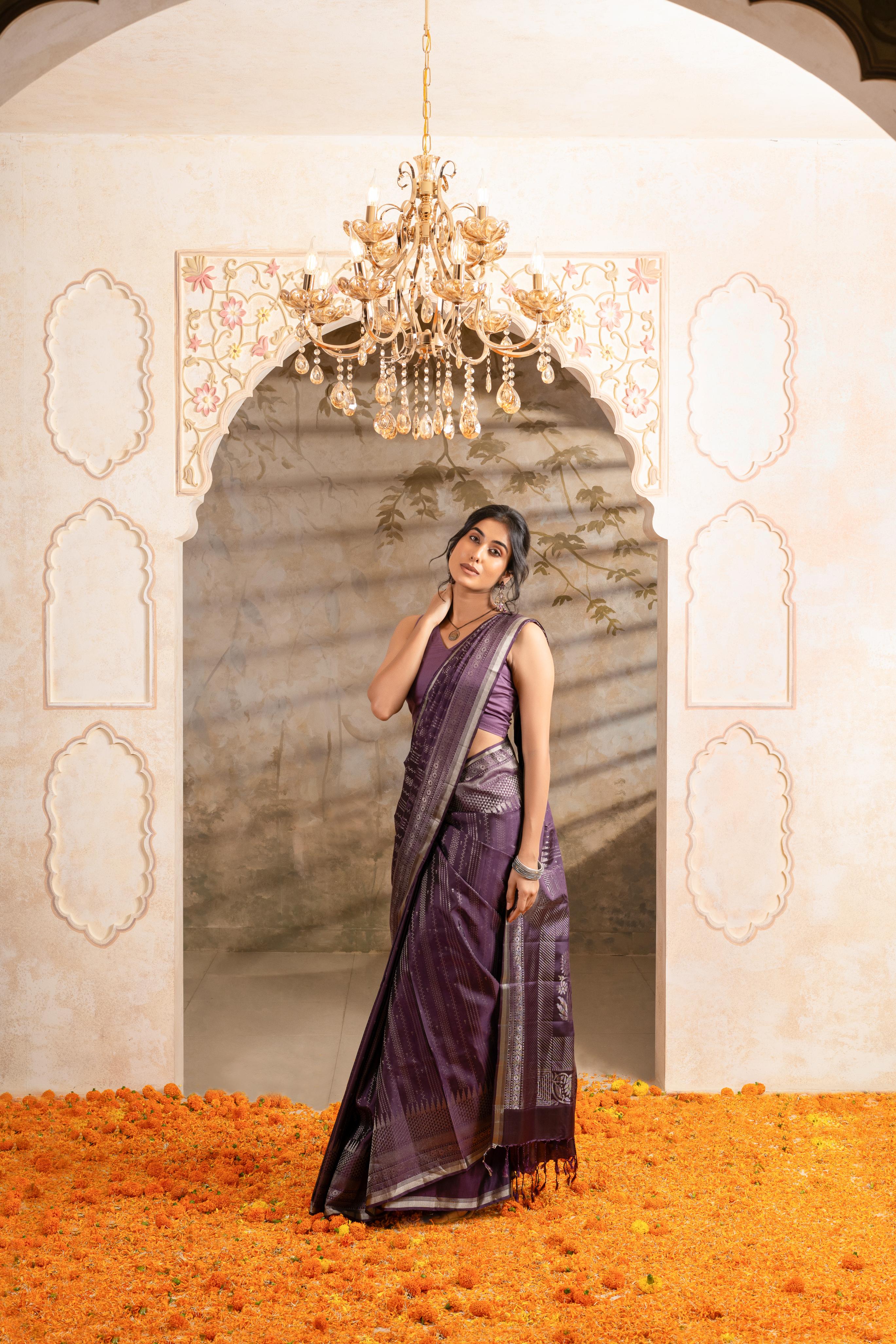 Dark Purple Pure Soft Silk Saree