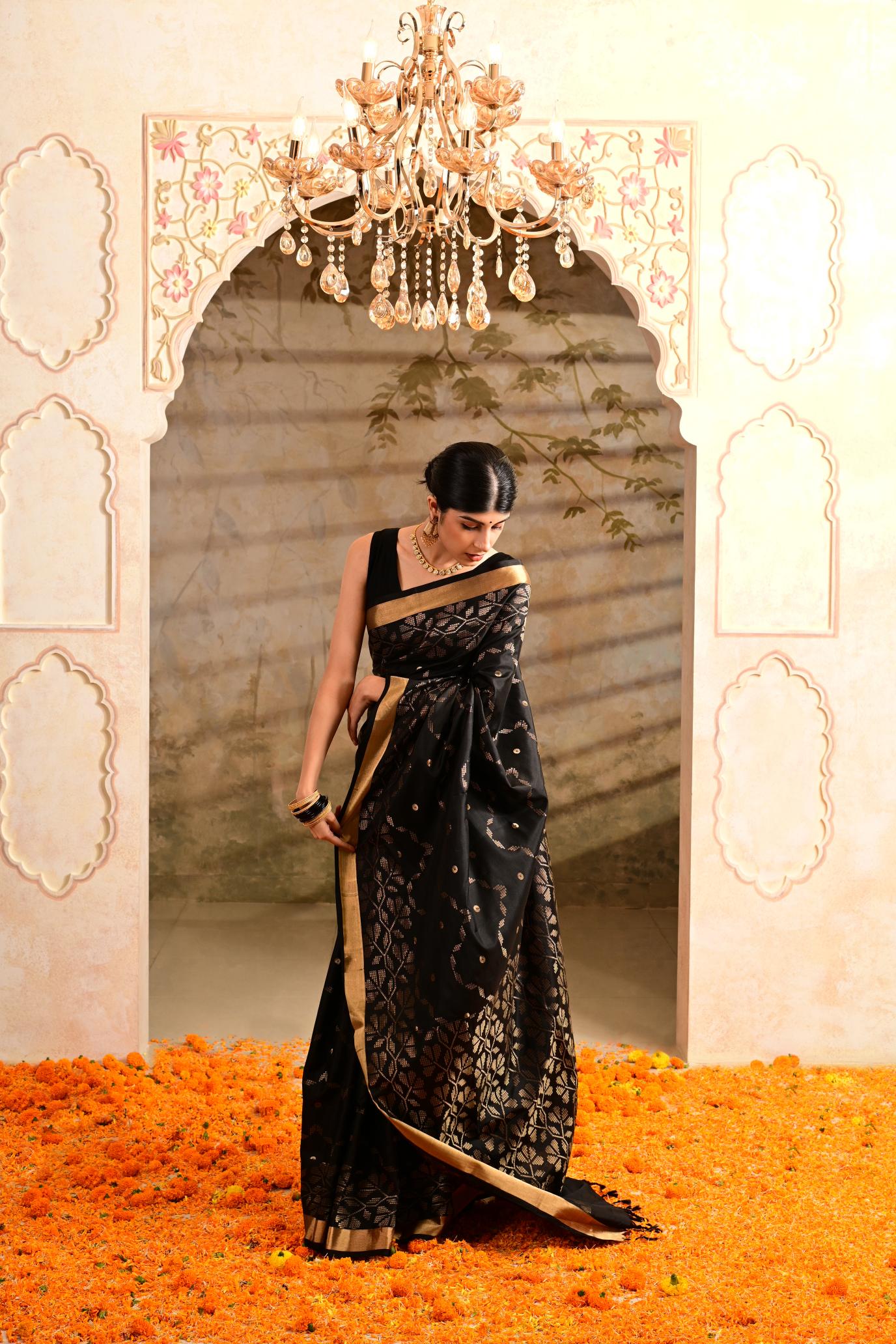 Black Pure Soft Silk Saree