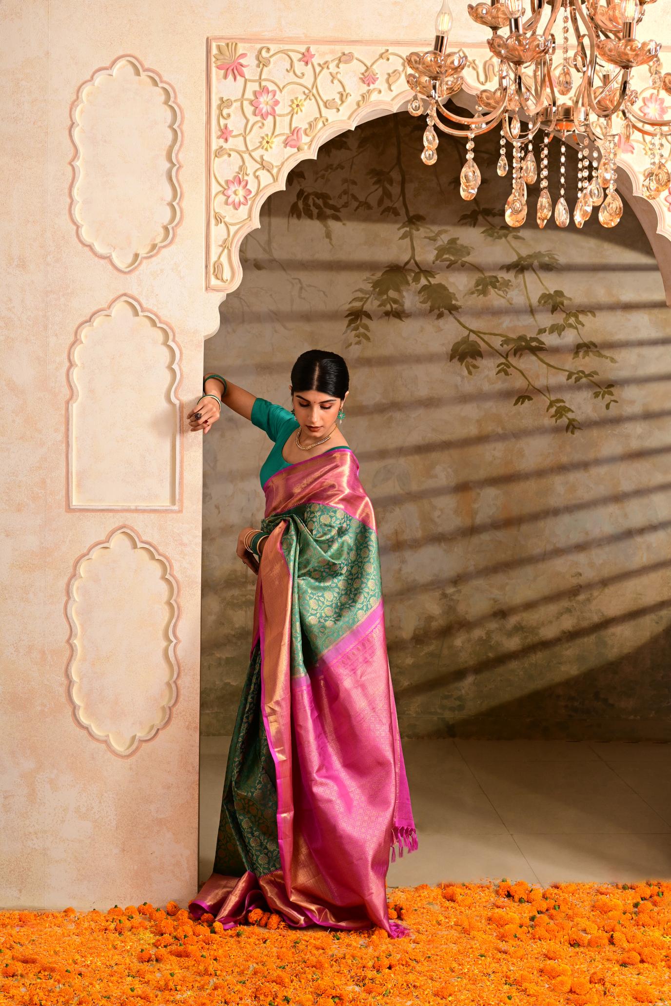 Turqouise Green Pure Silk Pure Zari Kanjivaram Saree